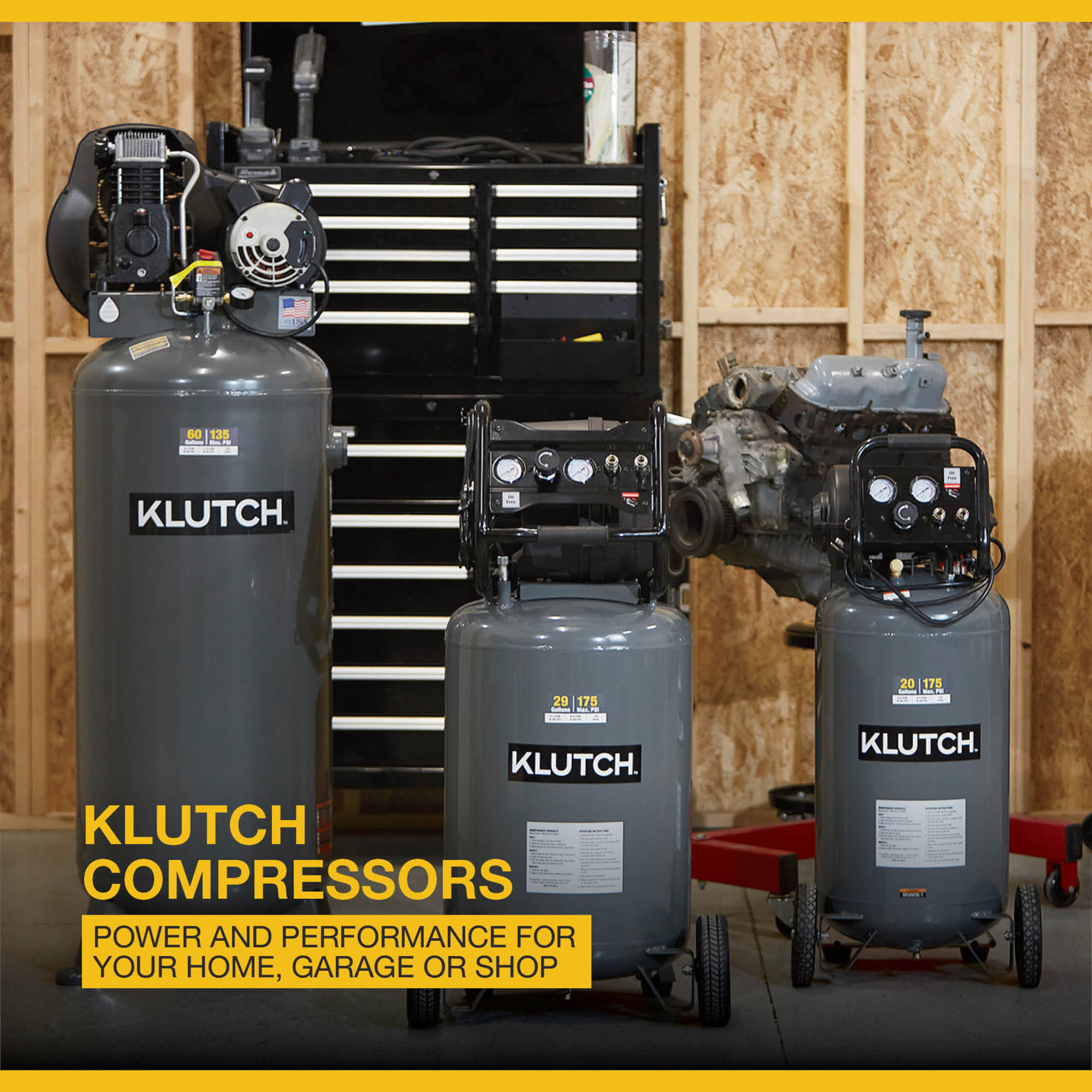 Klutch 60Gallon Single Stage Vertical Air Compressor, 3.7 HP, 230