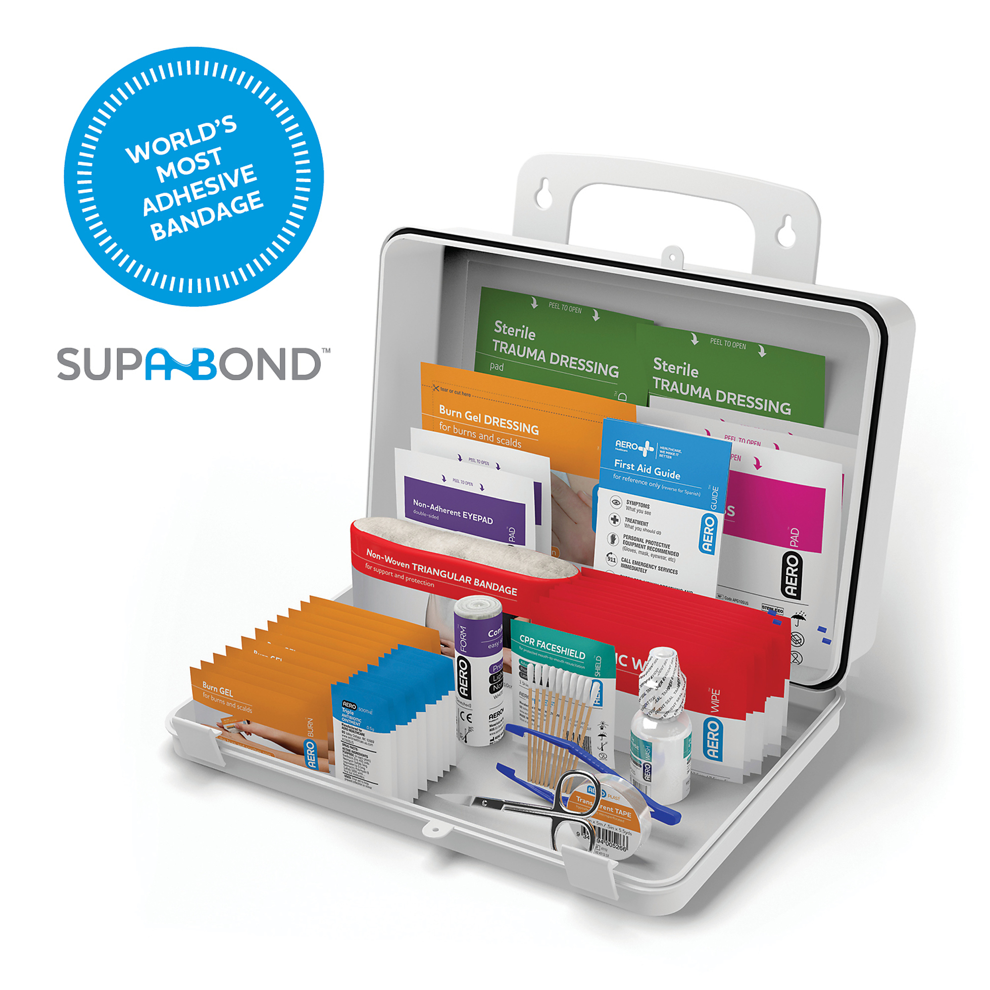 Aero Healthcare, 25 Series OSHA Compliant First Aid Kit, Plastic Case, Items Per Kit 180 Class A, Model# AK25W