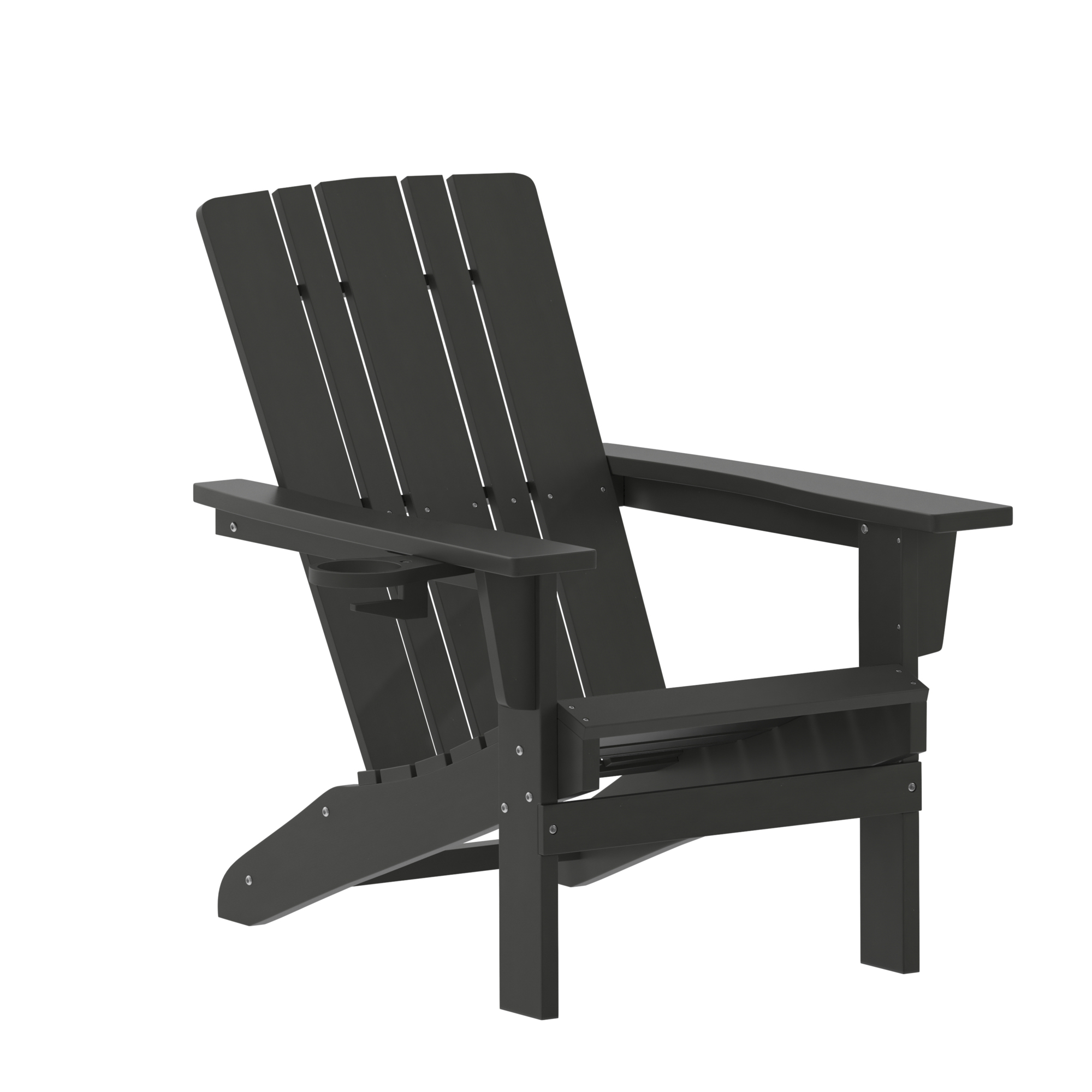 Flash Furniture, Black Adirondack Patio Chair with Cupholder, Primary Color Black, Material HDPE, Width 33.5 in, Model# LEHMP104510BK
