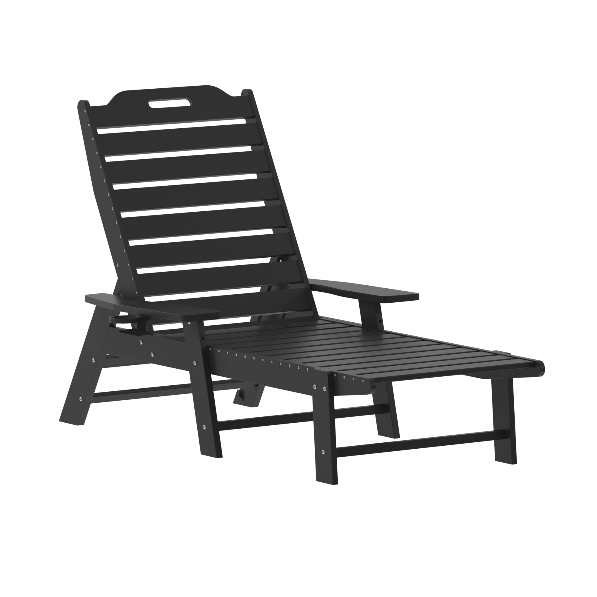 Flash Furniture, Black Adjustable Chaise Lounger with Cupholder, Primary Color Black, Material HDPE, Width 35 in, Model# LEHMP2017414BK