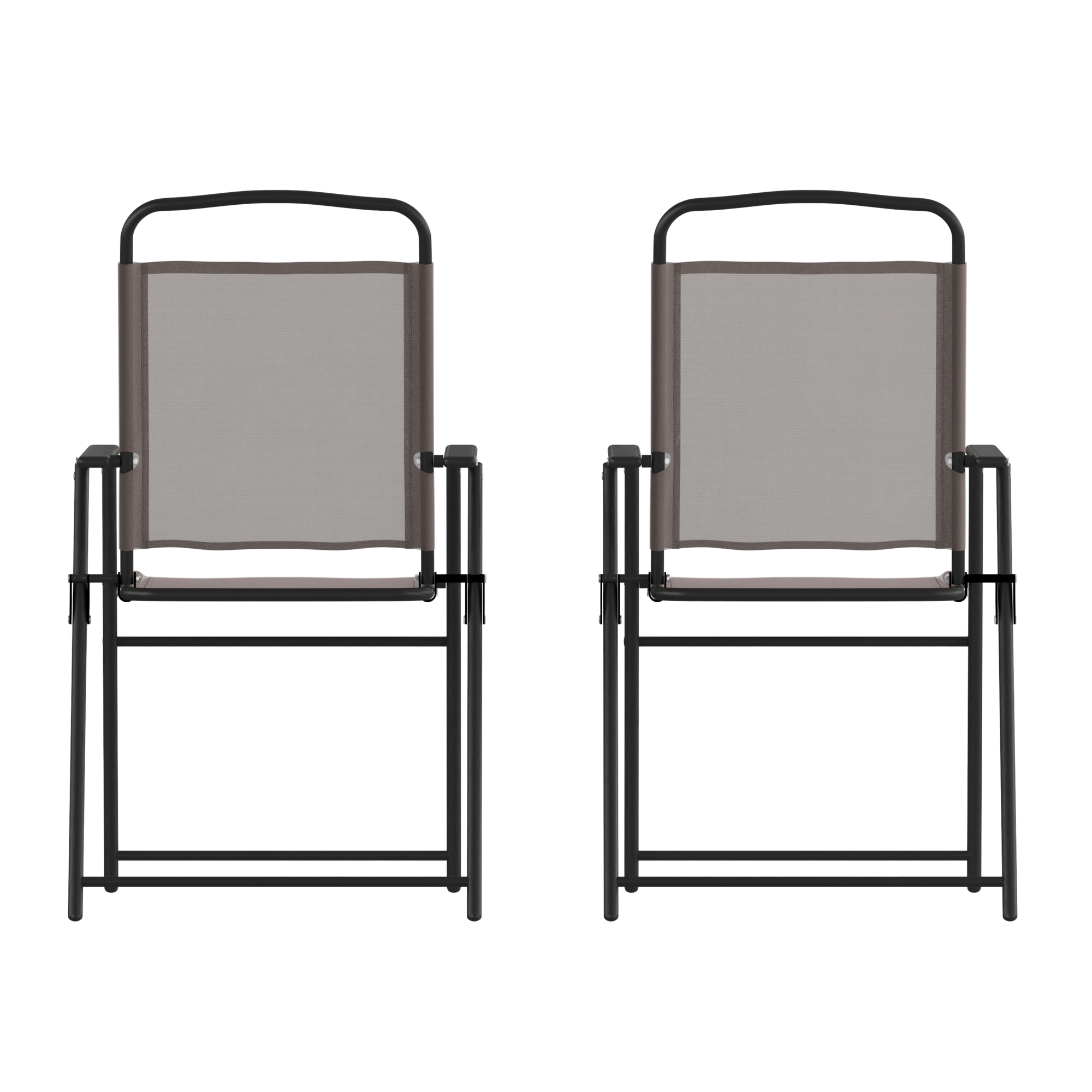 Flash Furniture, 2PK Brown Folding Sling Patio Chairs with Armrests, Primary Color Brown, Material Steel, Width 20.75 in, Model# 2GMSC098BR
