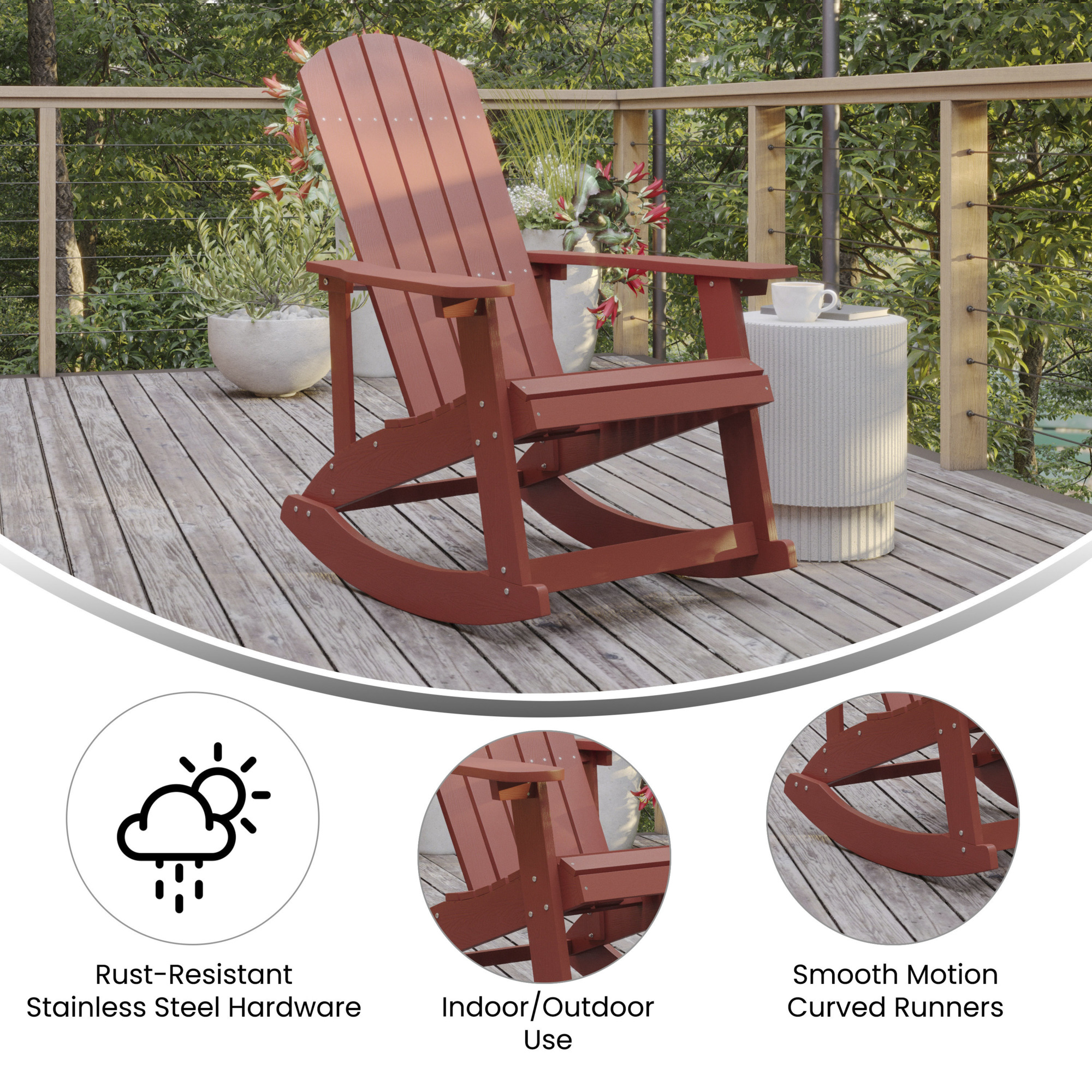 Red Rocking Comfy Chair Flash Furniture, Red Poly Resin Adirondack Style Rocking Chair, Primary ...