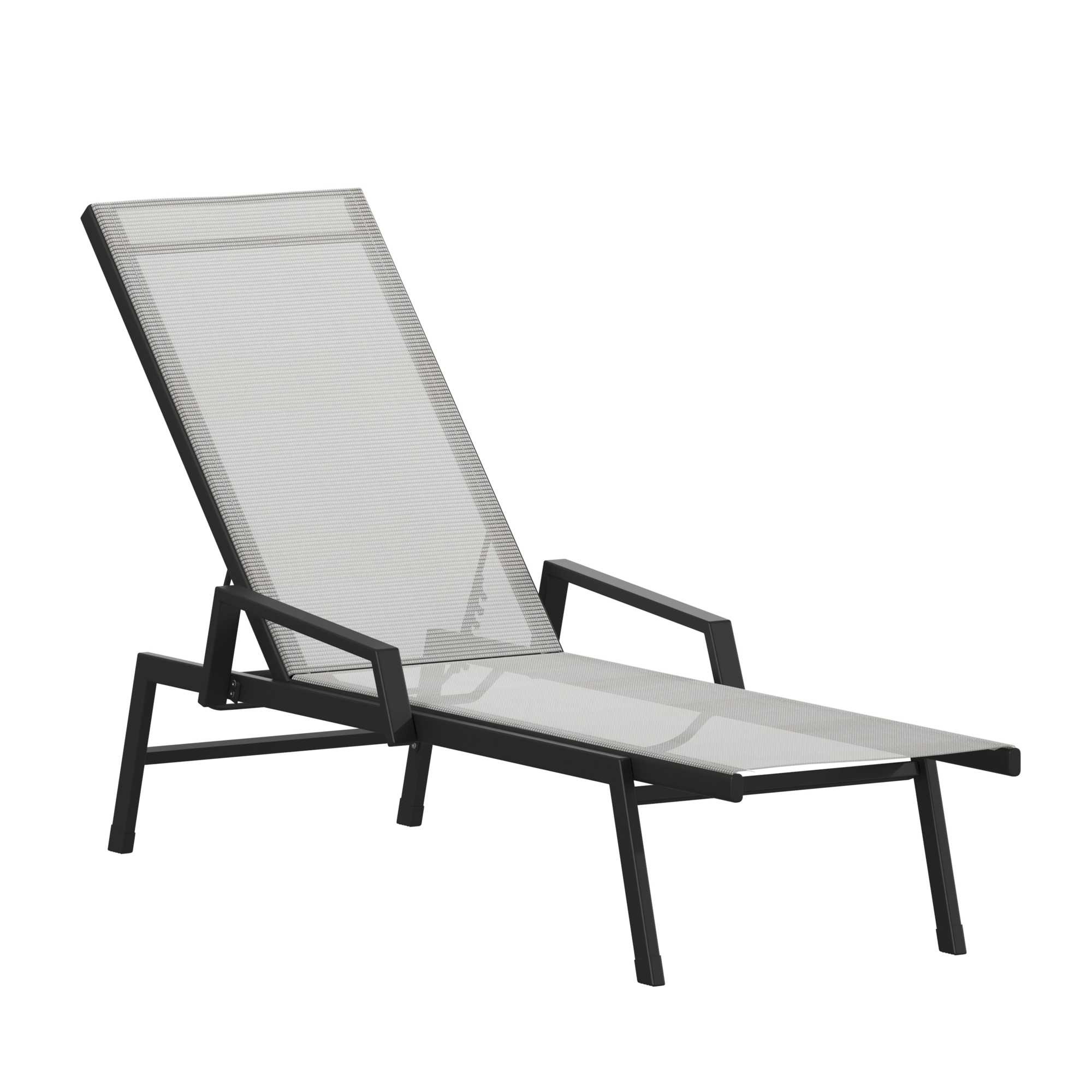 Flash Furniture, Black/Gray Adjustable Chaise Lounge with Arms, Primary Color Gray, Material Steel, Width 23.25 in, Model# JJLC323BKGY