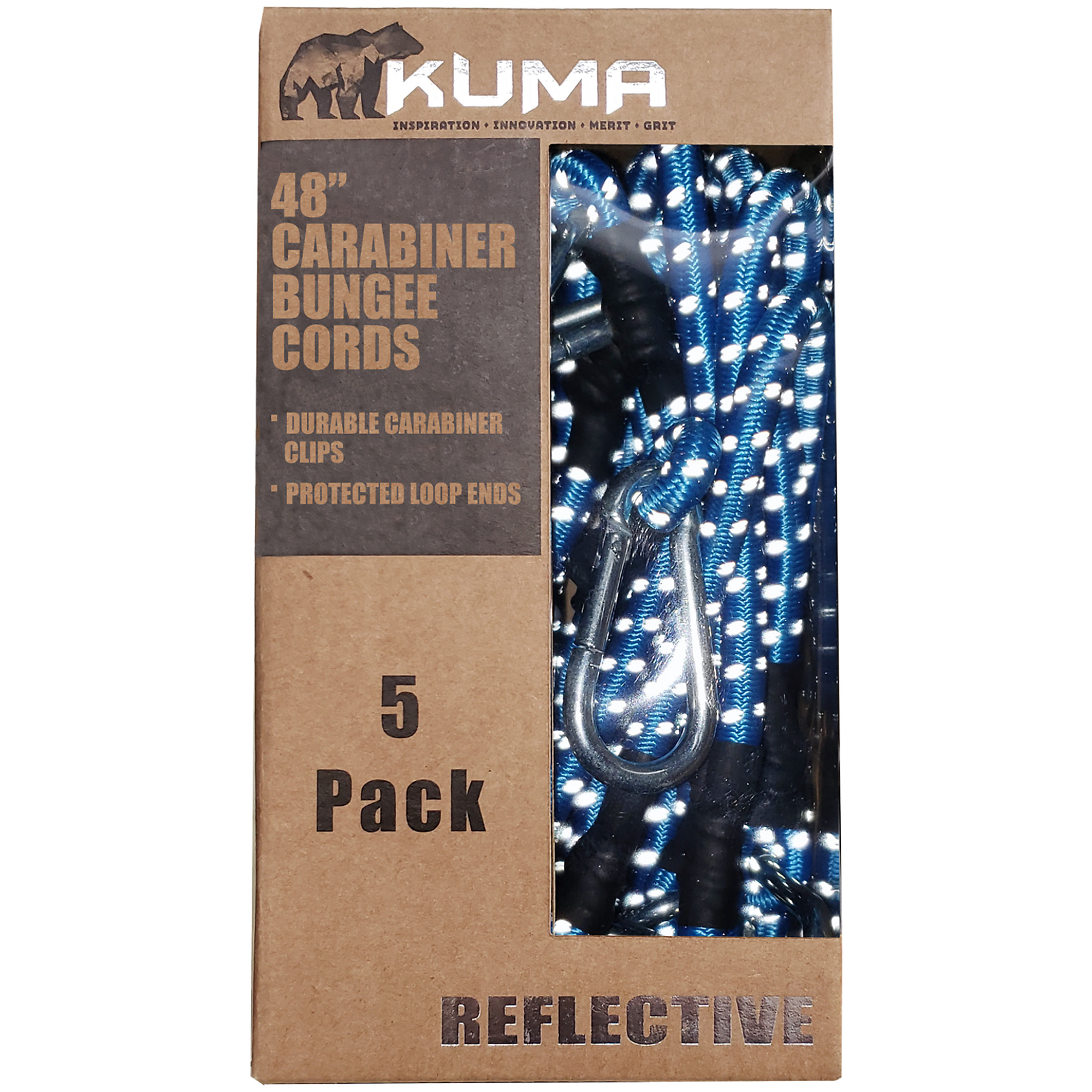 KUMA Reflective Rubber Adjustable Bungee Cord, 5 Count