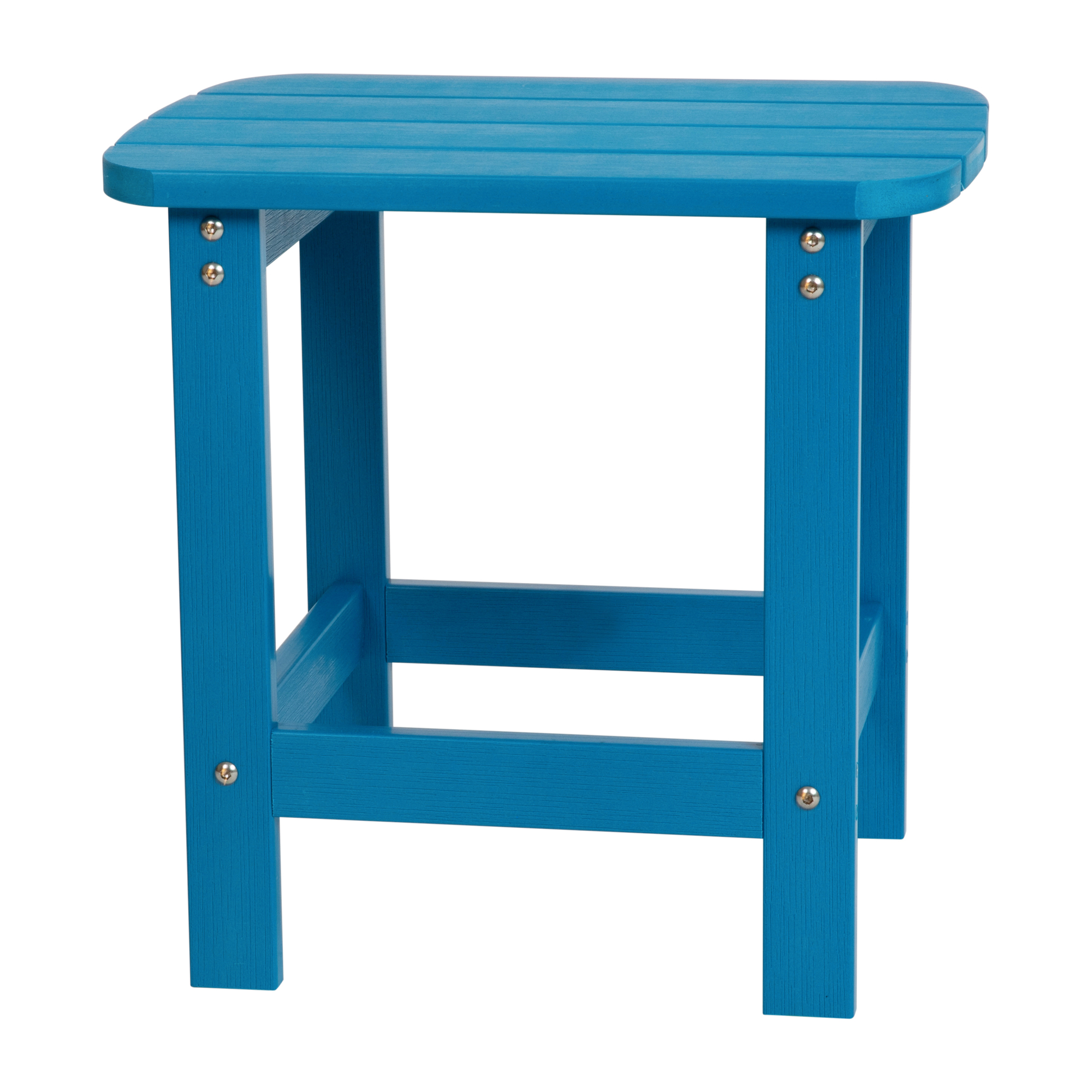 Flash Furniture, Blue All-Weather Adirondack Side Table, Table Shape Rectangle, Primary Color Blue, Height 18.25 in, Model# JJT14001BLU