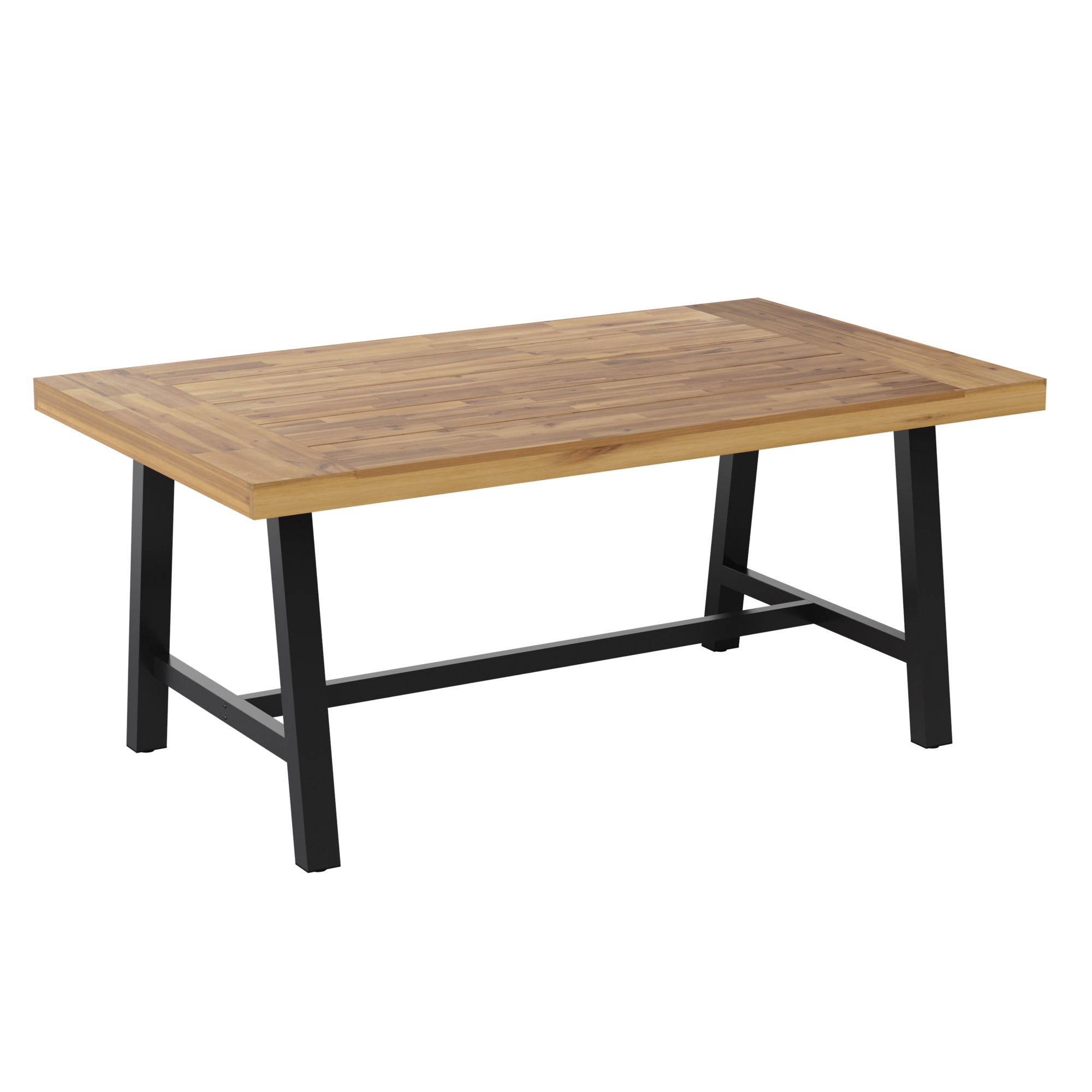 Flash Furniture, Natural/Black Acacia Wood Slat Top Patio Table, Table Shape Rectangle, Primary Color Brown, Height 29.5 in, Model# TTTT011221ANAT