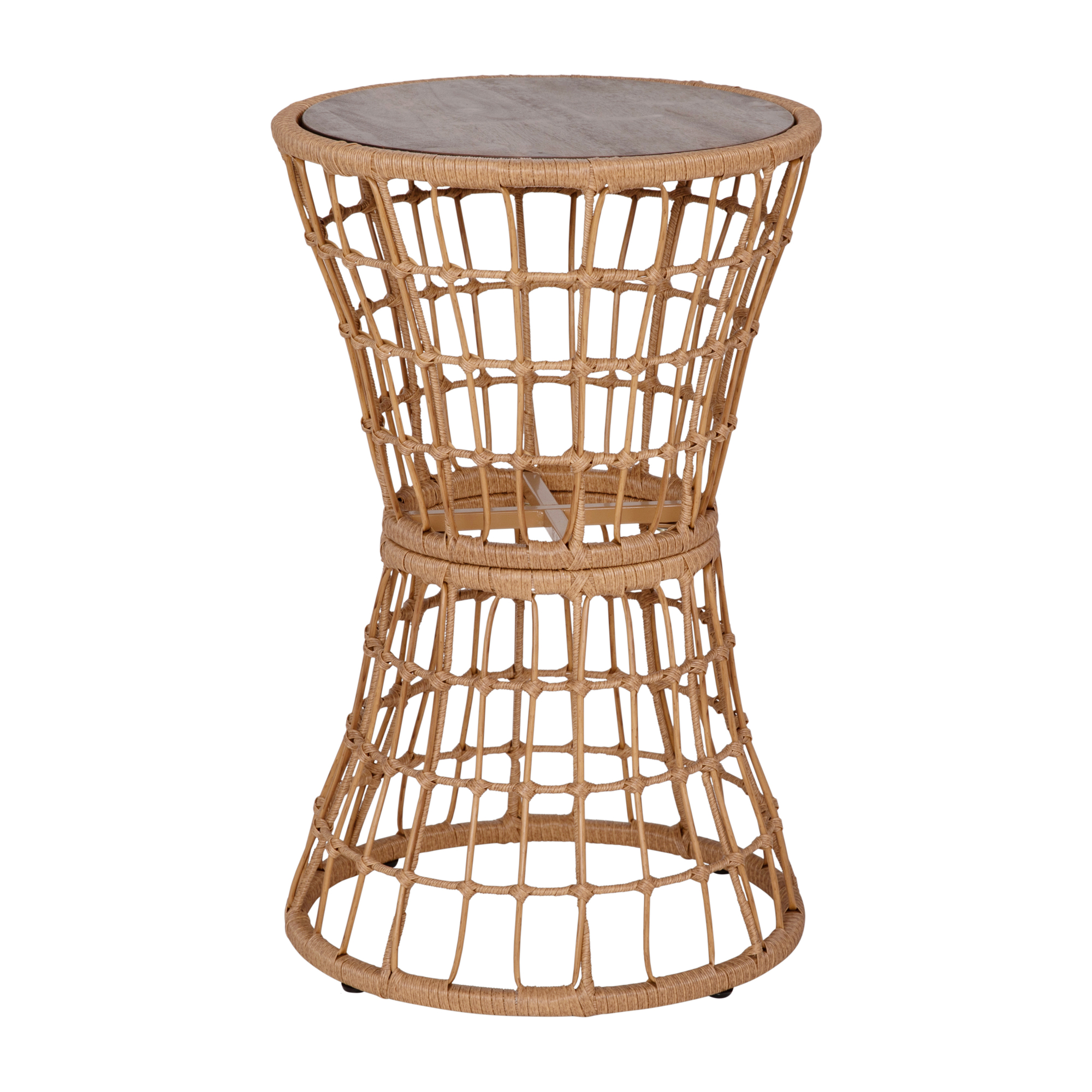 Flash Furniture, Natural Rattan Rope Table with Acacia Wood Top, Table Shape Round, Primary Color Brown, Height 25 in, Model# TWVN01516NAT