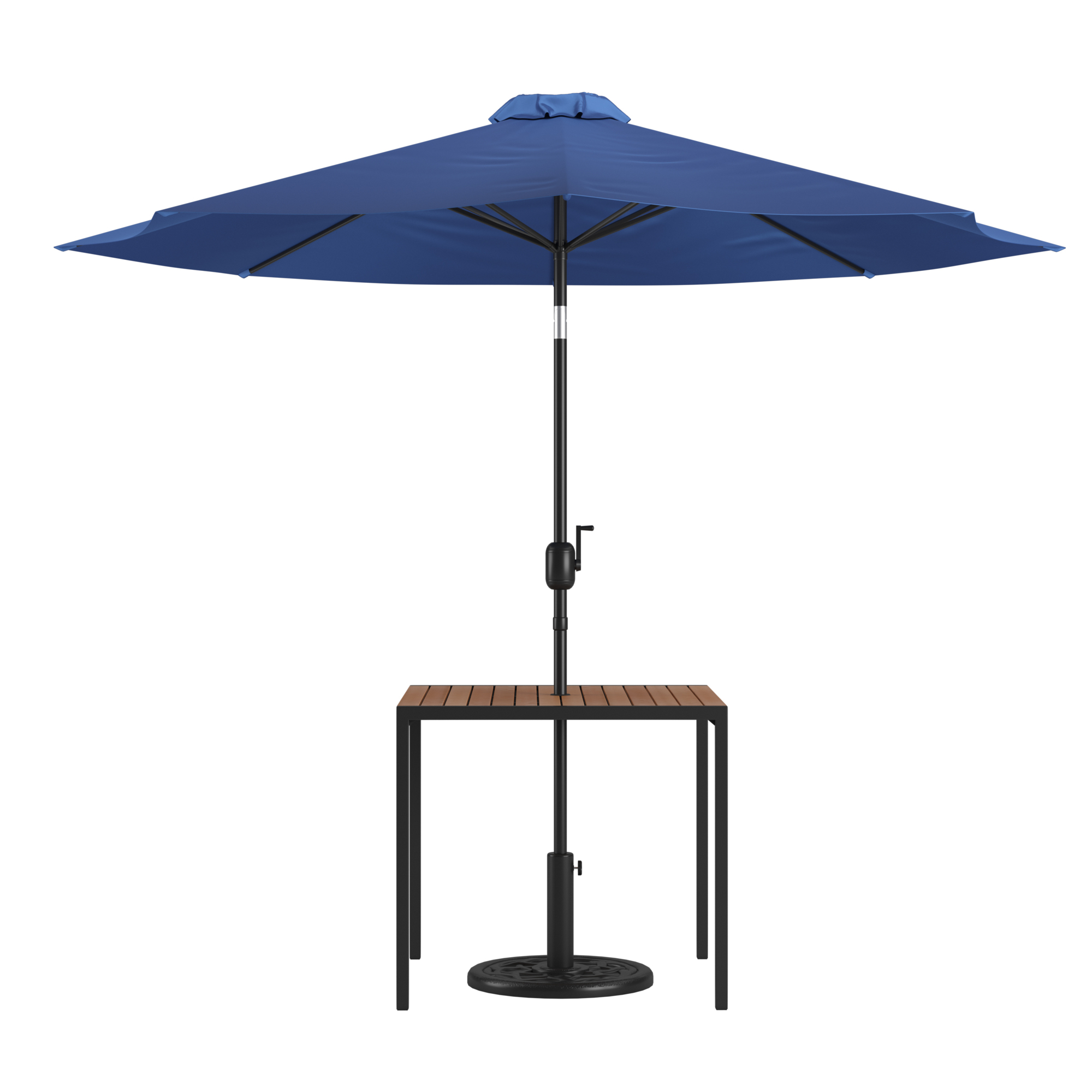 Flash Furniture, Faux Teak 35in. Patio Table-Navy Umbrella Base, Table Shape Square, Primary Color Blue, Height 29.5 in, Model# XU8100UB19BNV