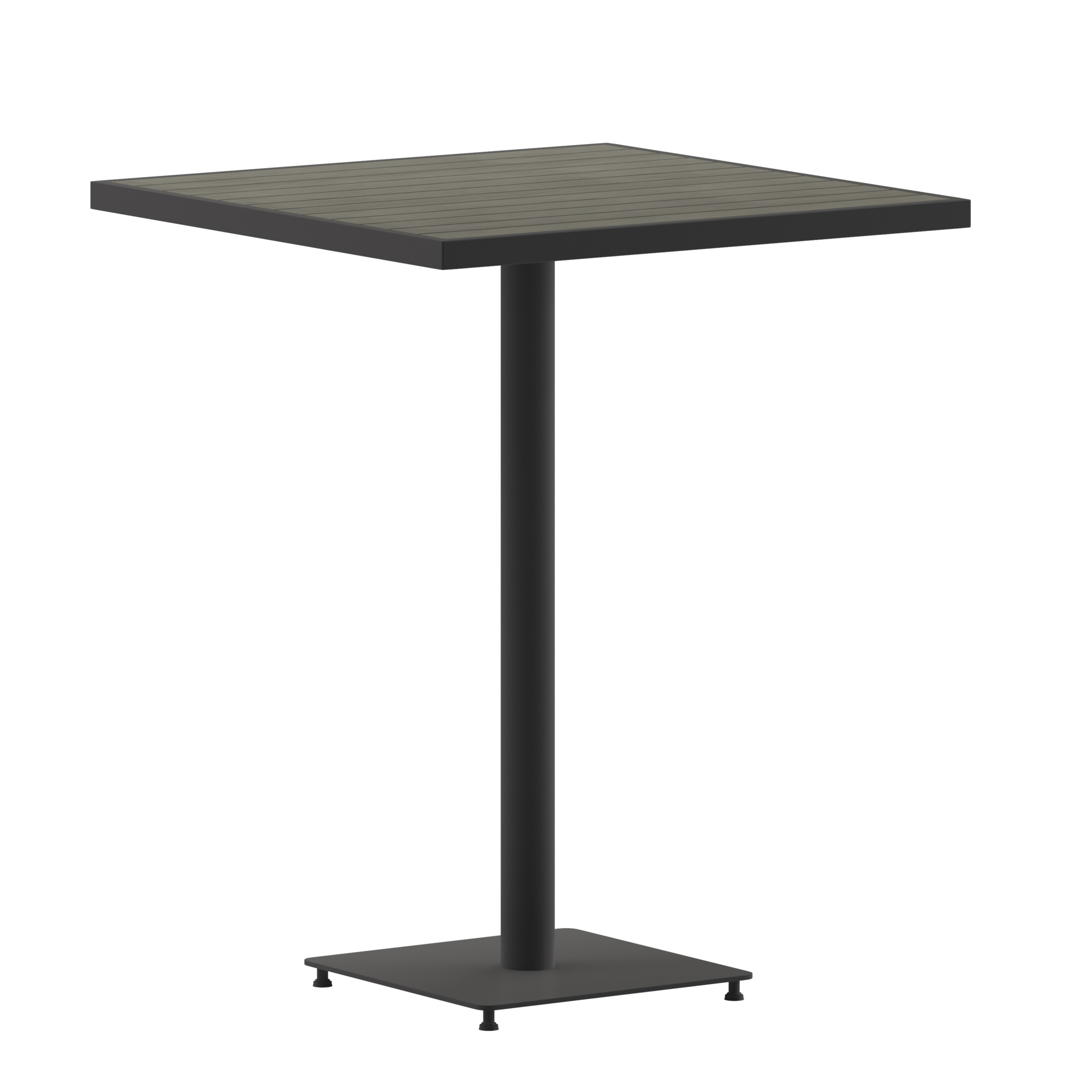 Flash Furniture, 32in. Square Gray Wash Bar Height Poly Slat Table, Table Shape Square, Primary Color Gray, Height 40.5 in, Model# XUHW10453232GY