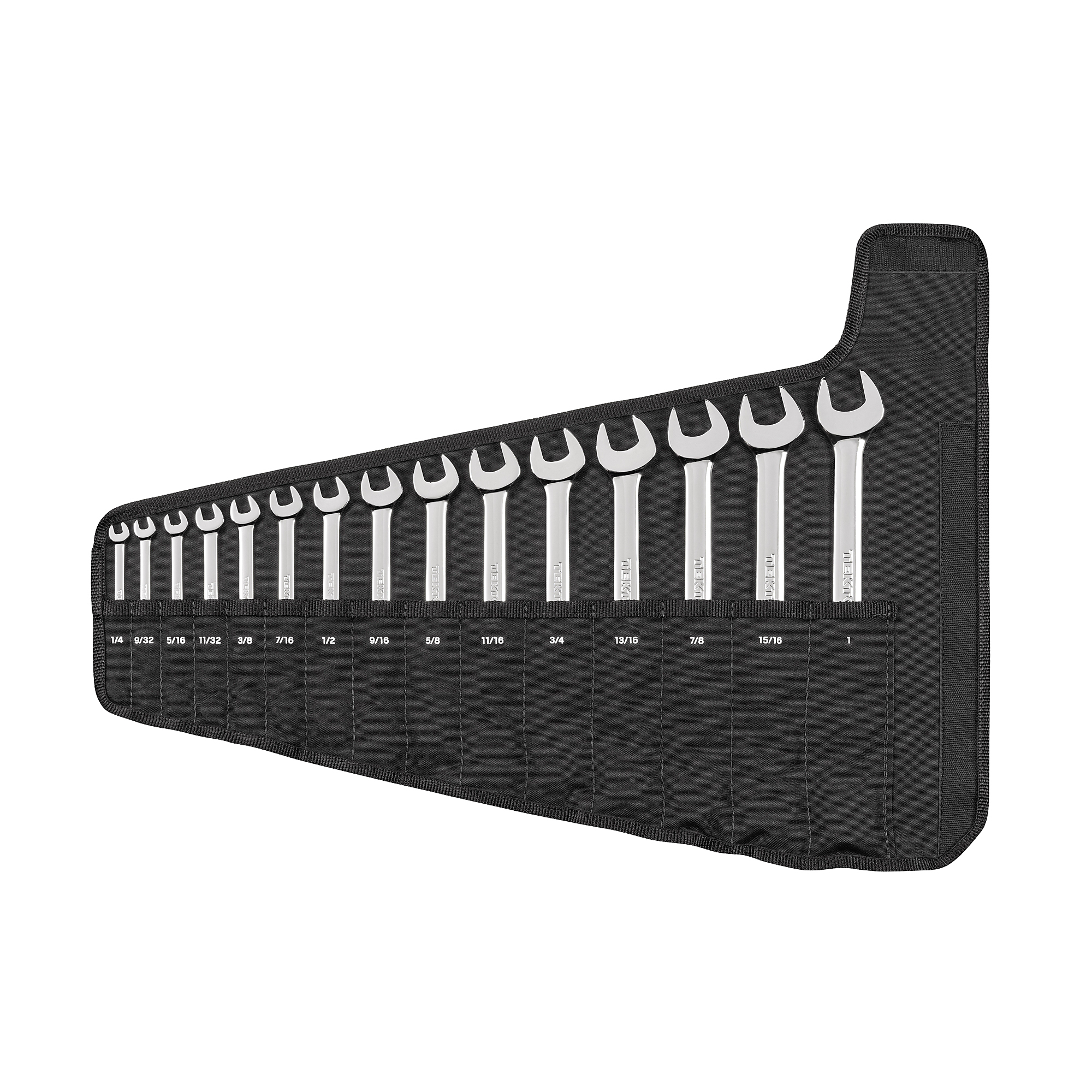 TEKTON Combination Wrench Set with Roll, 15-Piece (1/4 - 1 in.) | WCB94102