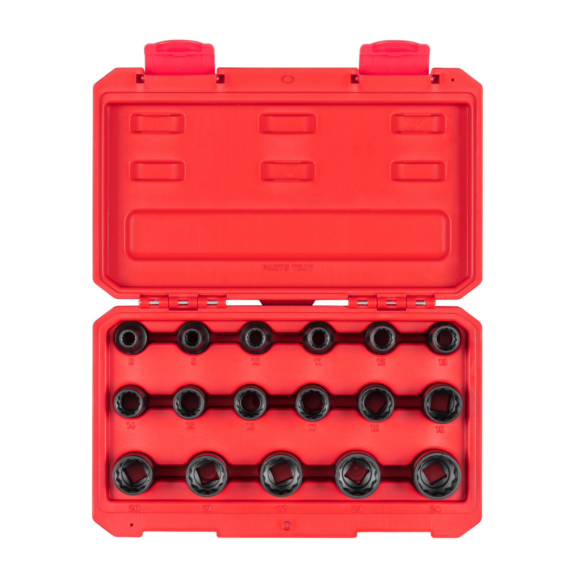 TEKTON 1/2 Inch Drive Shallow 12-Point Impact Socket Set with Case, 17-Piece (8 - 24 mm) | SID92338