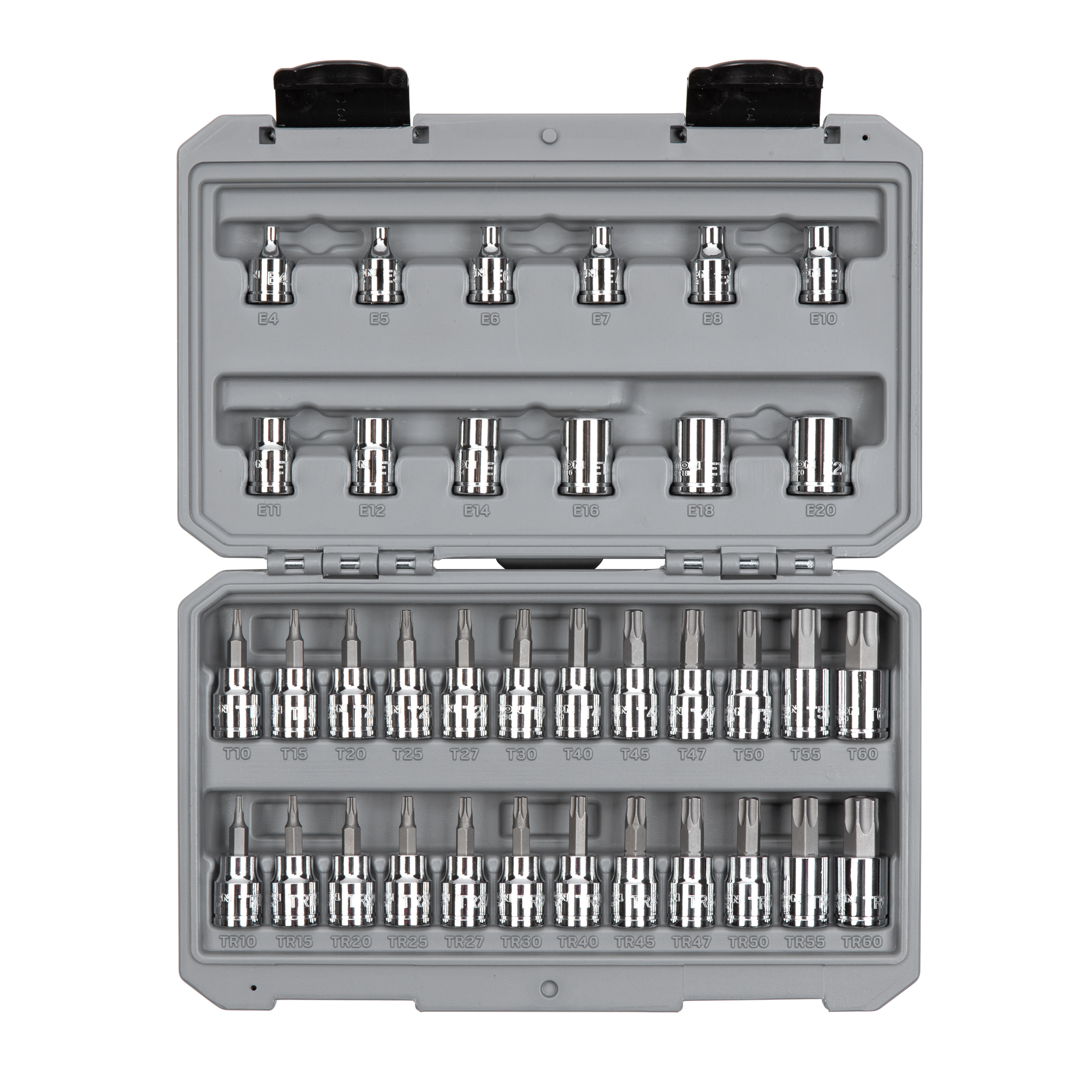 TEKTON 3/8 Inch Drive Torx/TR Torx Bit & External Star Socket Set with Case, 36-Piece (T10 - T60, TR10 - TR60, E4 - E20) | SKT15402