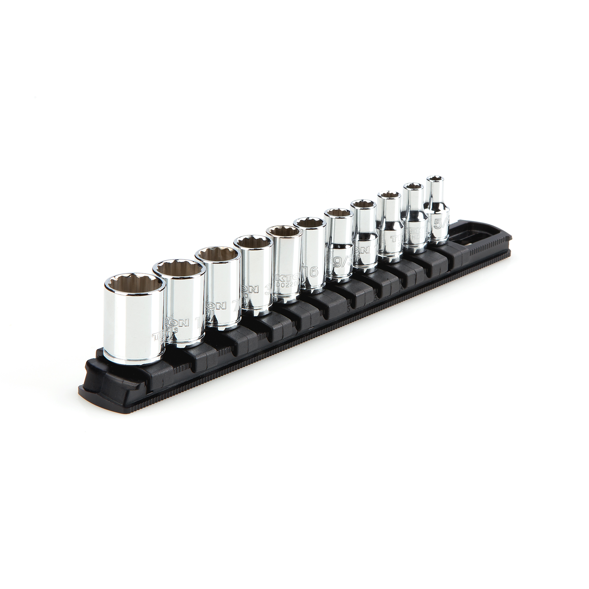 TEKTON 1/4 Inch Drive Shallow 12-Point Socket Set with Rail, 11-Piece (5/32 - 9/16 in.) | SHD90103