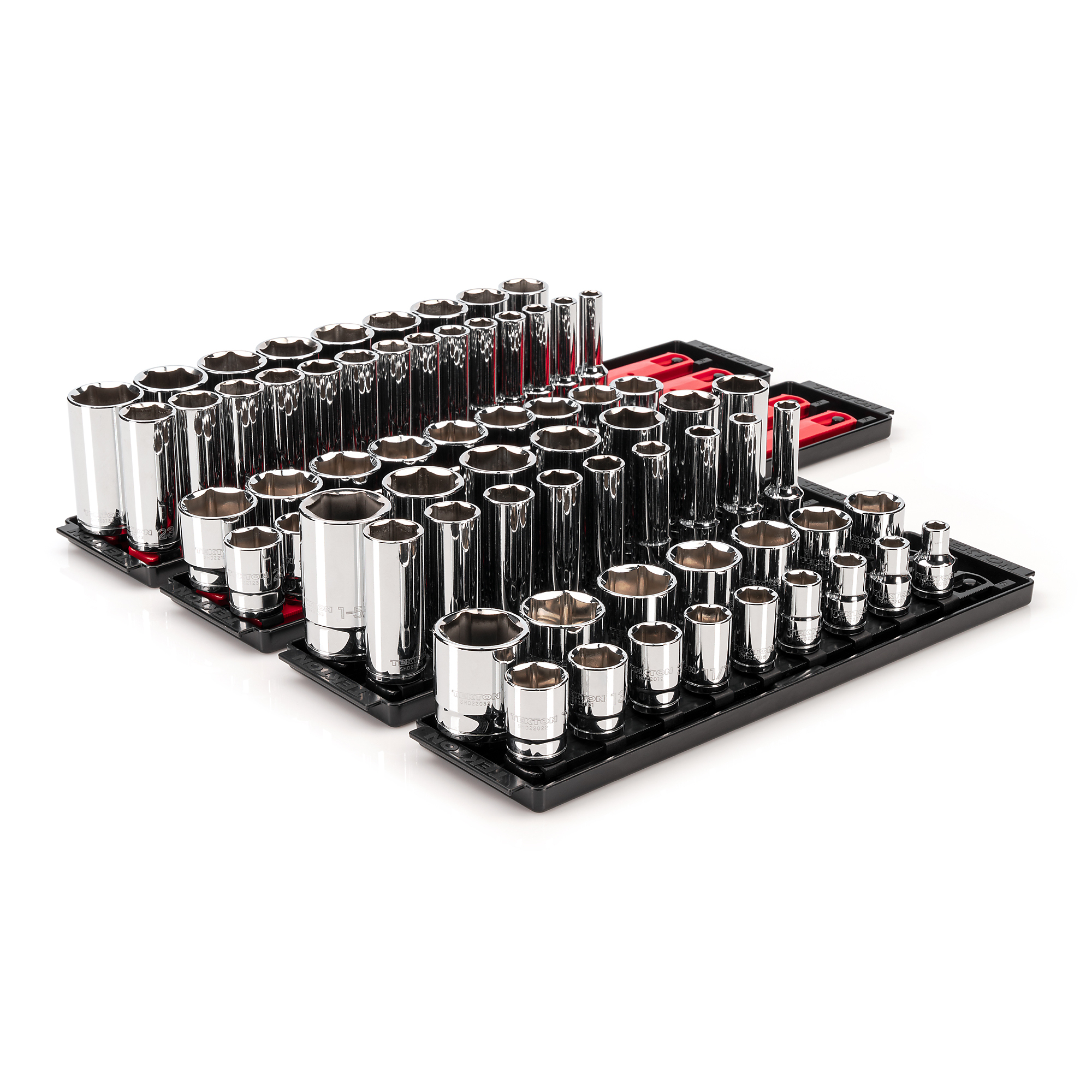 TEKTON 1/2 Inch Drive Shallow and Deep 6-Point Socket Set with Rails and Trays, 78-Piece (3/8 - 1-5/16 in., 10-32 mm) | SHD92215