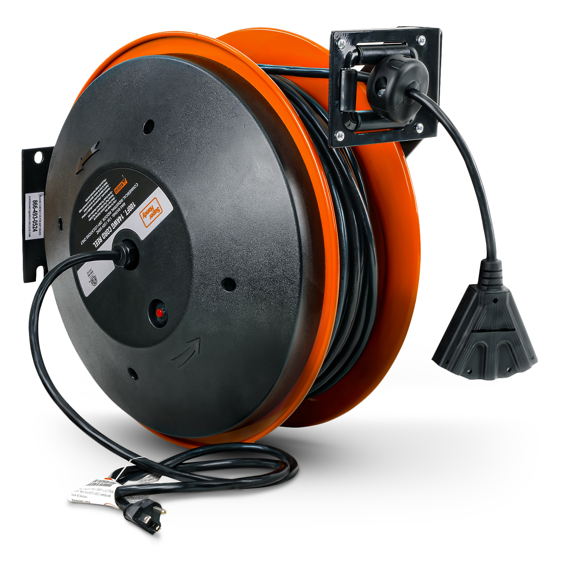 Industrial Retractable Extension Cord Reel Tri-Tap and Circuit