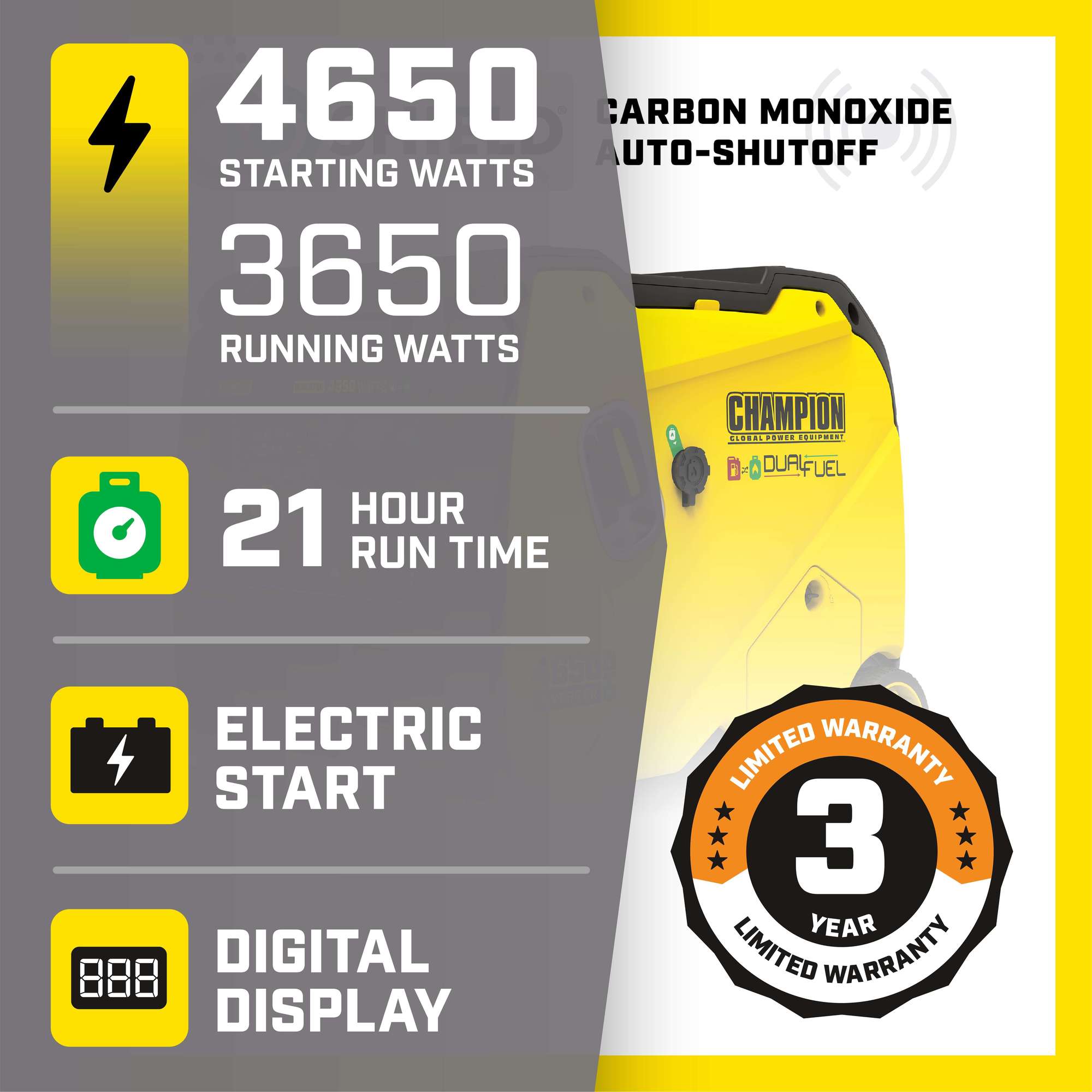 Champion Power Equipment, 4650/3650w Dual Fuel Inverter Generator w