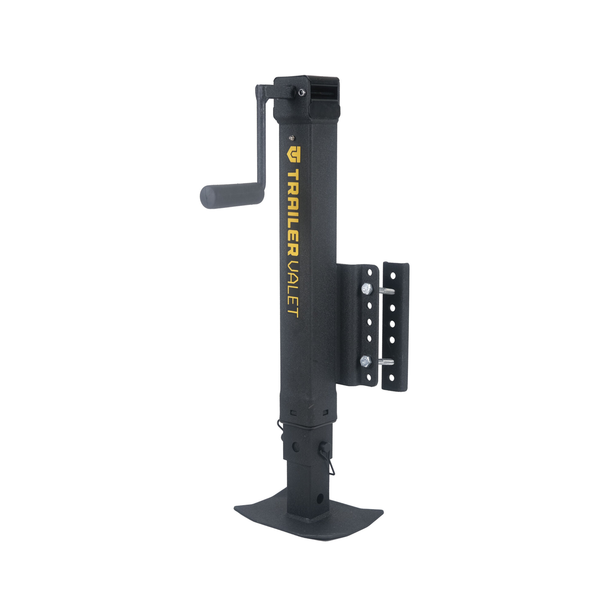 Trailer Valet Side-Mount Square Drill Jack - 7,000 lbs Static Capacity, 1,800 lbs Lift Capacity, 14in. Travel + 14in. Drop Leg, Wrinkle Black Finish, Includes Footplate and Drill Attachment, Model# TVJX7-S