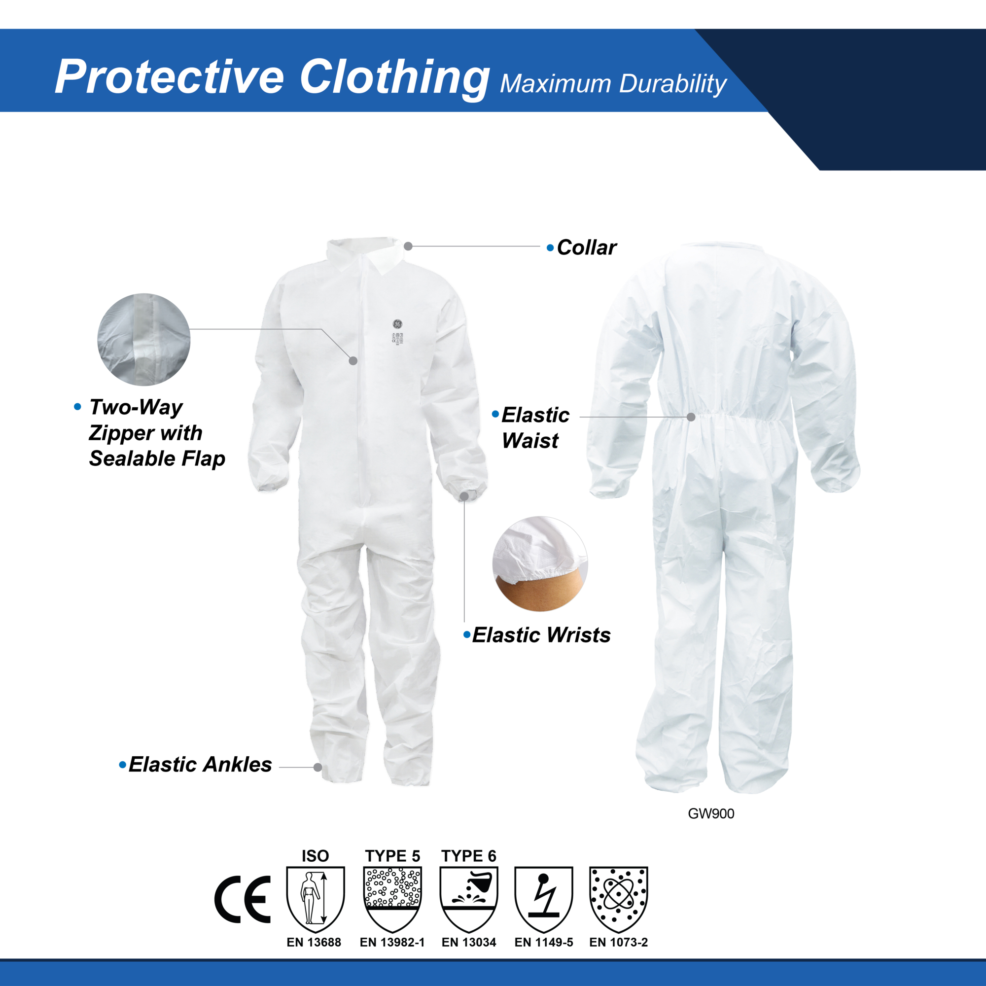 General Electric, SMS Protective Coverall, w/ElasticWaistCollar