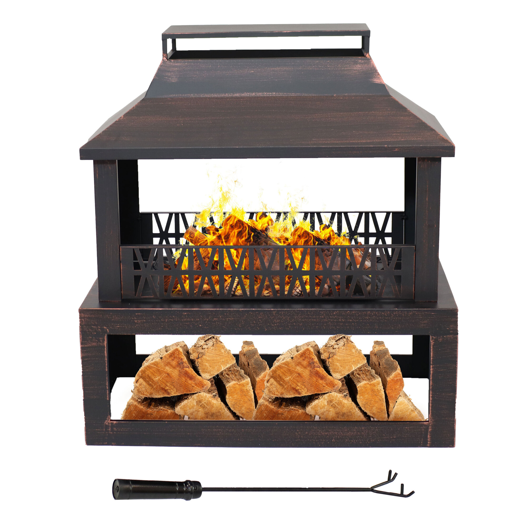 Sunnydaze Decor, 32in. Steel Outdoor Fireplace - Bronze, Diameter 32 in, Model# FSN-748