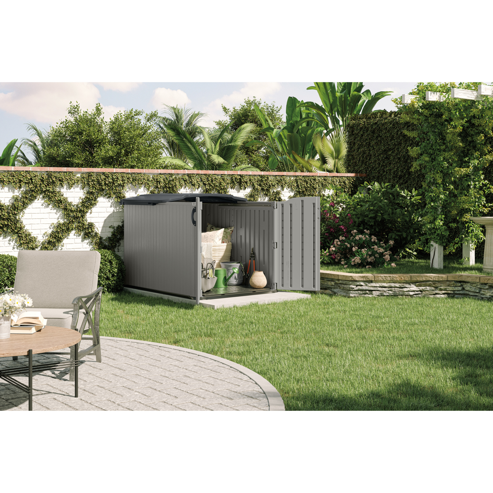 Suncast, Glidetop Horizontal Storage Shed, Center Height 52 ft, Canopy
