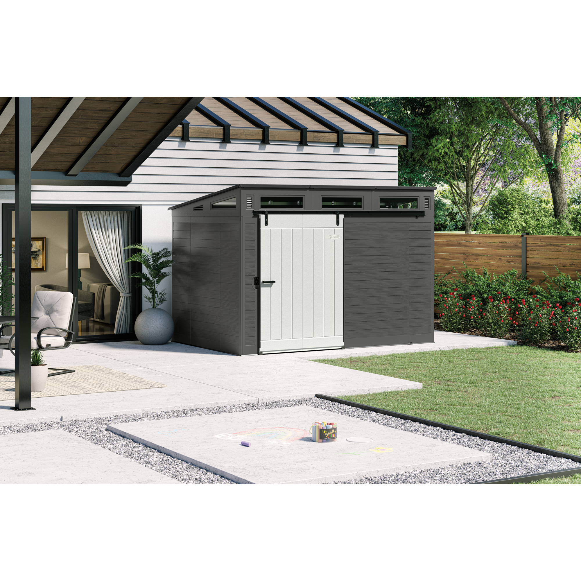 Suncast, Barn Door Storage Shed, 10x7 Center Height 89.5 ft, Canopy