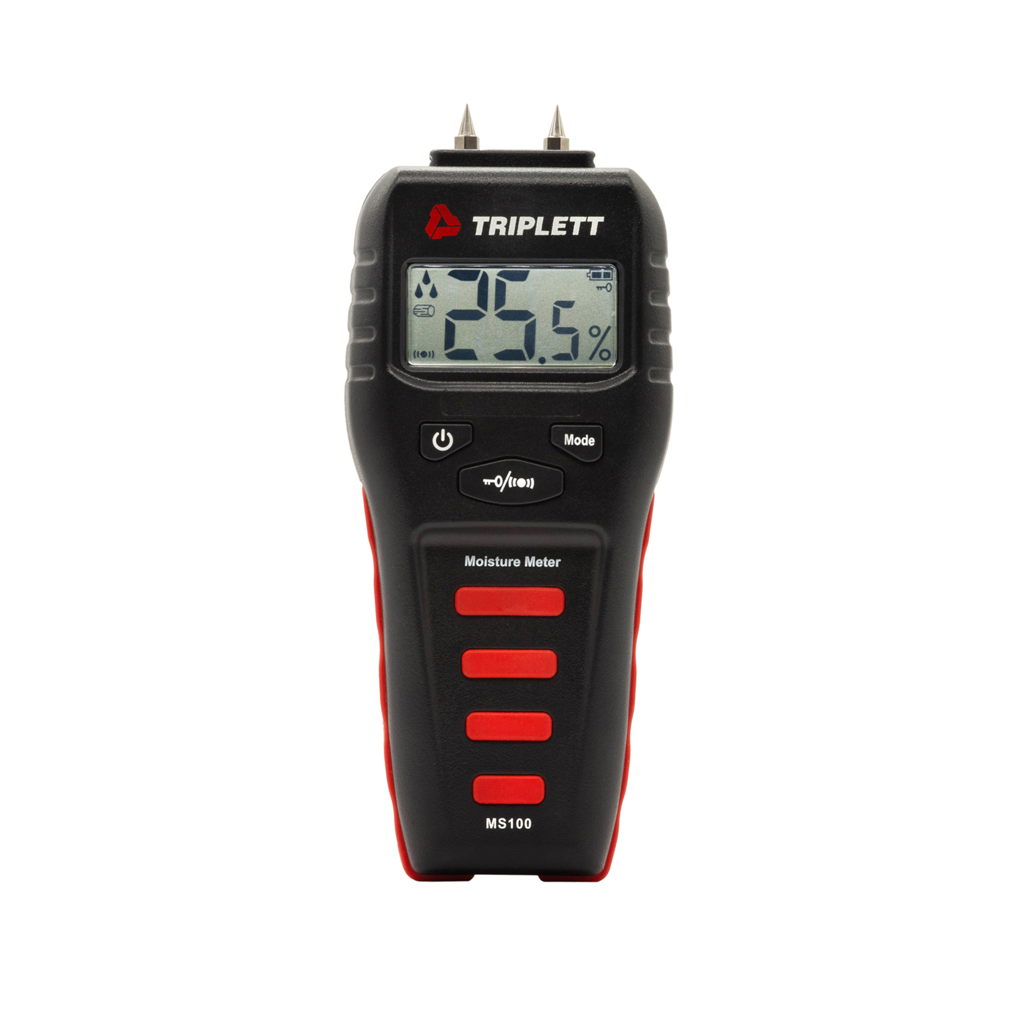 Triplett Pin Moisture Meter — Measures 5-50% in Wood, 1.5-33% in Building Materials, Audible Indicator, Model# MS100