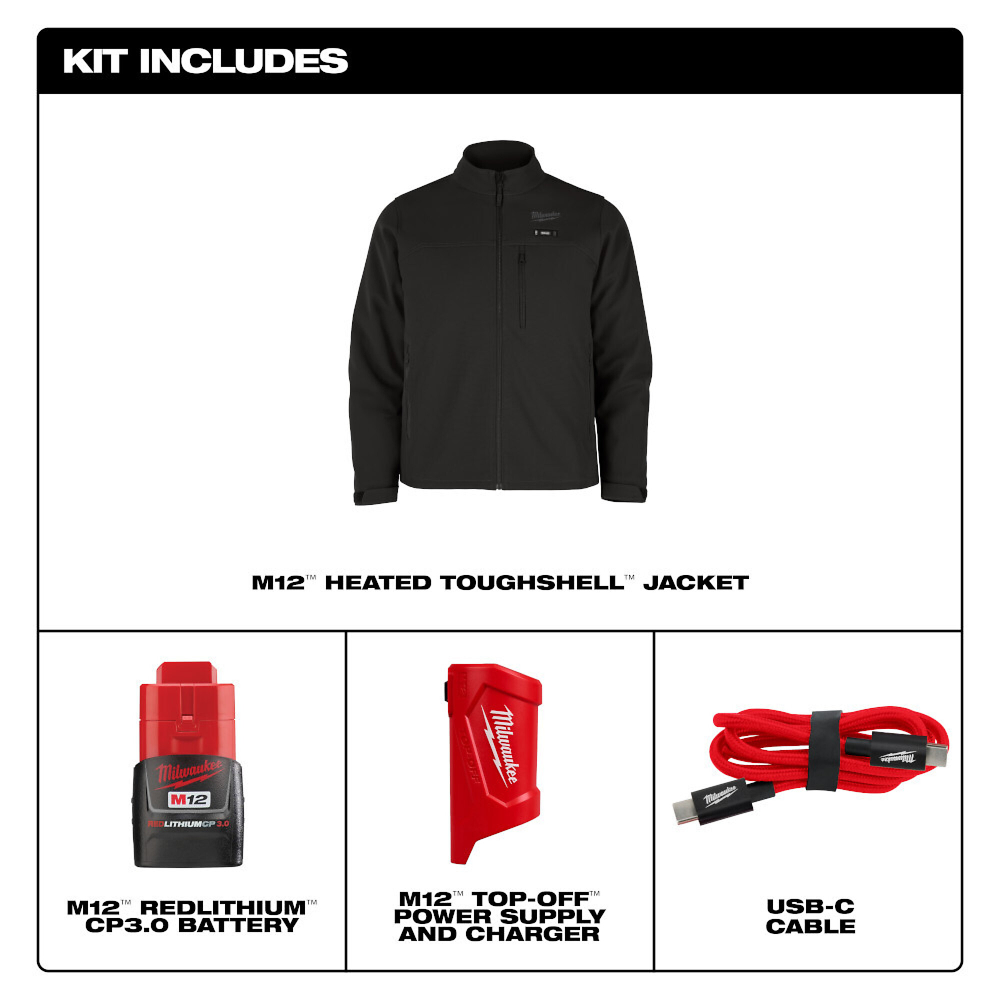 Milwaukee, M12 Cordless Tough Shell Black Heated Jacket Kit - Main Image