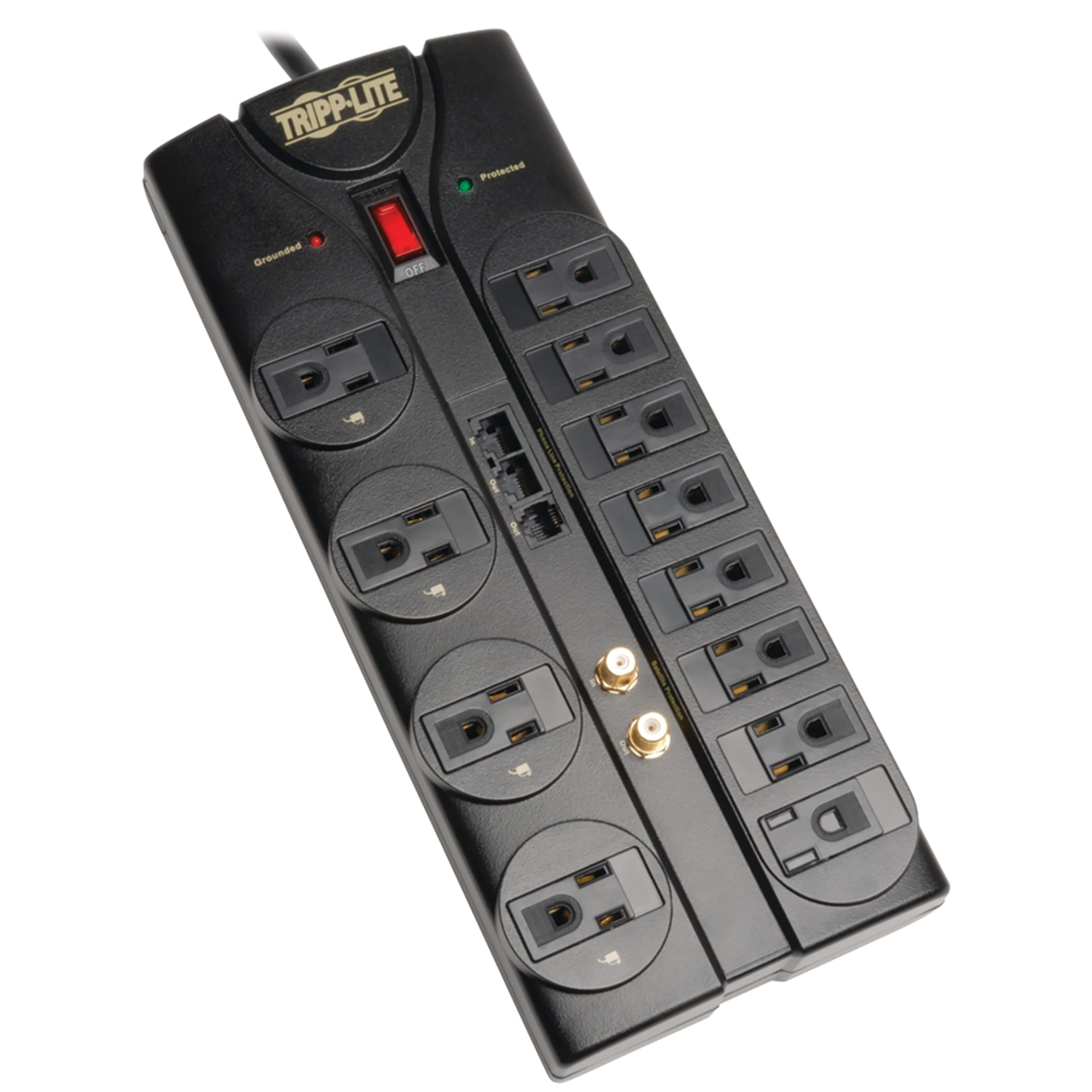Tripp Lite, 12-Outlet Surge Protector, Cord Length 8 ft, Cable Gauge 14 Amps 15 Model# TLP1208SAT
