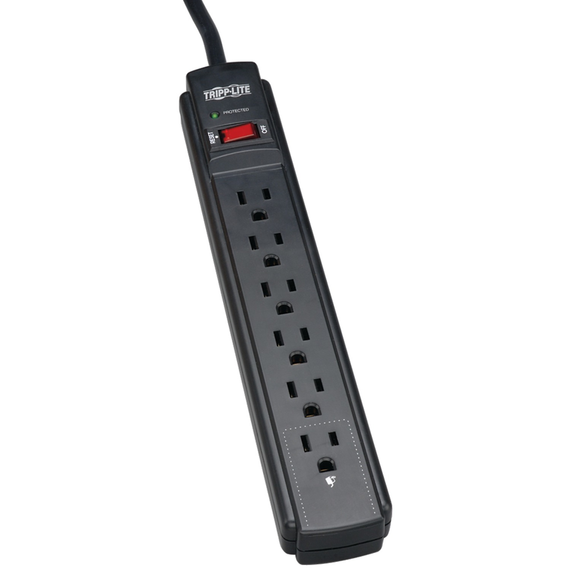 Tripp Lite Protect It!®, 6-Outlet Surge Protector, Cord Length 6 ft, Cable Gauge 14 Amps 15 Model# TLP606B