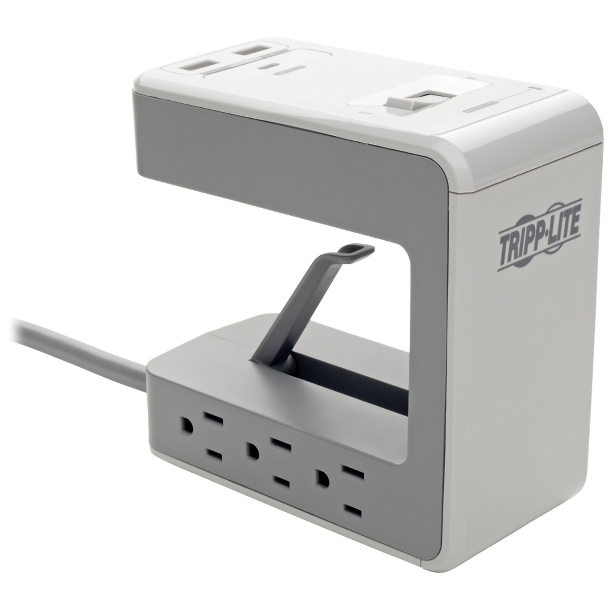 Tripp Lite Protect It!®, 6-Outlet Surge Protector Desk Clamp, Cord Length 8 ft, Cable Gauge 14 Amps 15 Model# TLP648USBC