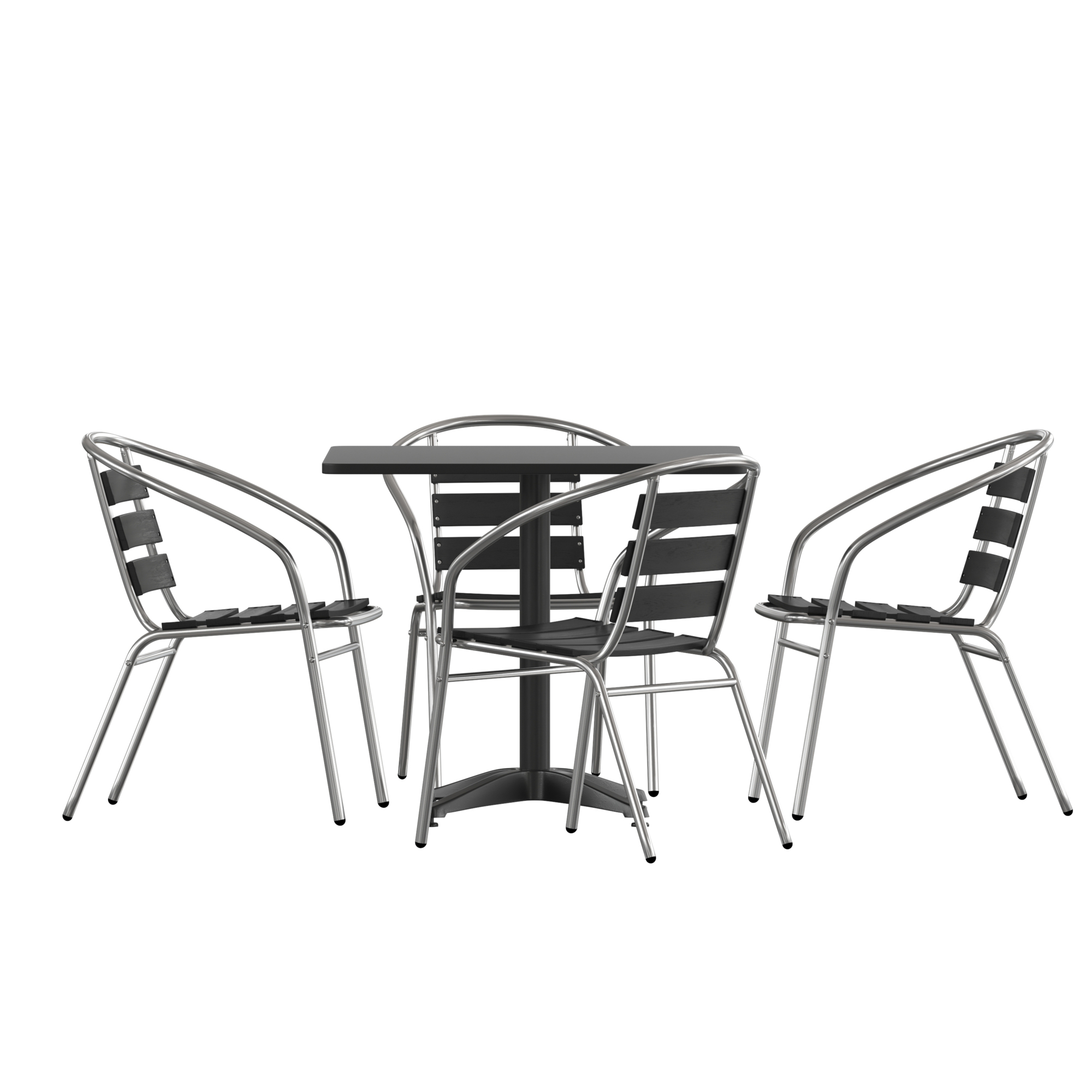 Flash Furniture, 31.5in. SQ Glass Table - 4 Black Slat Back Chairs, Pieces (qty.) 5 Primary Color Black, Seating Capacity 4 Model# THAL32SQ017BK4