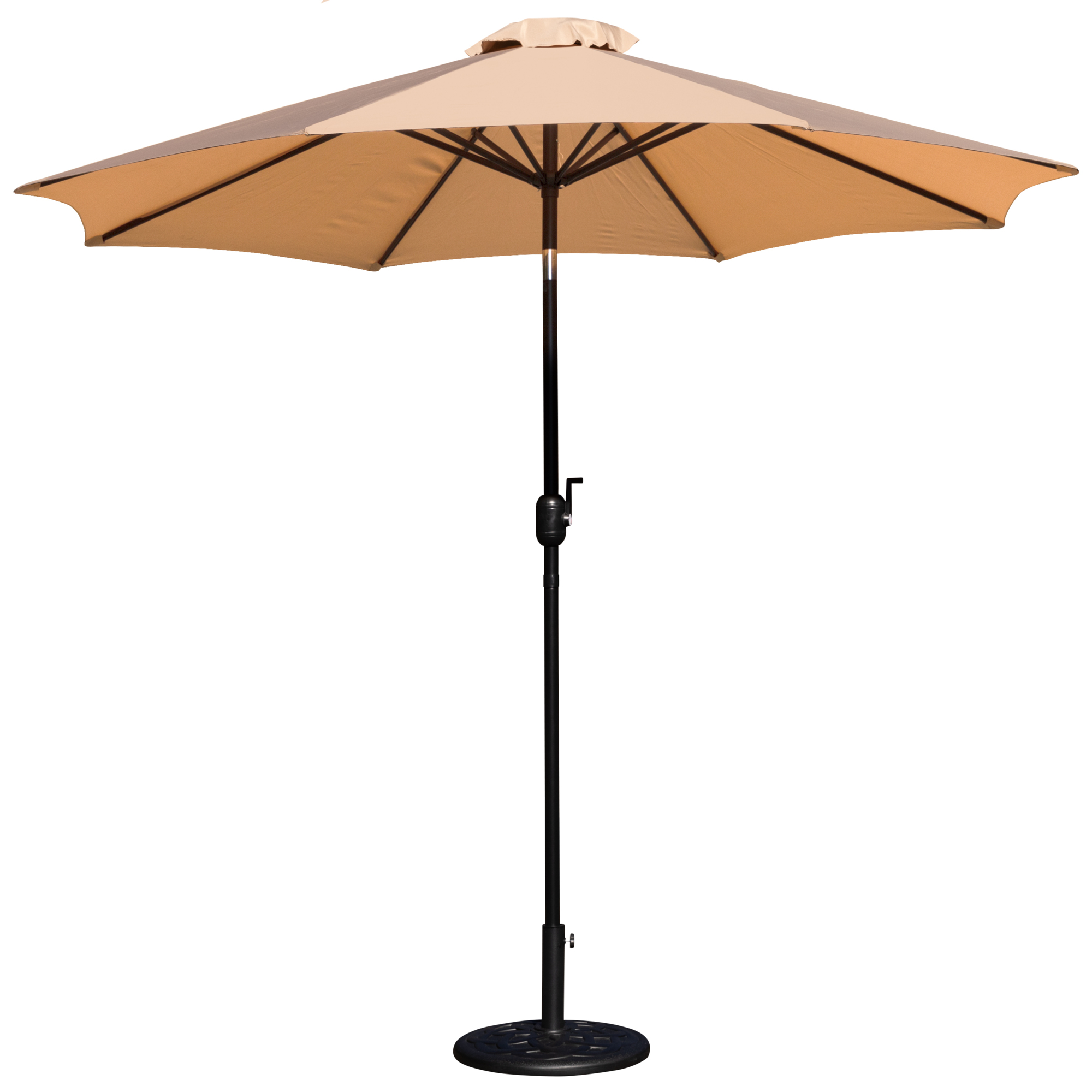 Flash Furniture, Tan 9ft. Umbrella and Black Cement Base, 2 PC Set, Canopy Diameter 9 ft, Shape Octagon, Model# GM402003UB19TAN