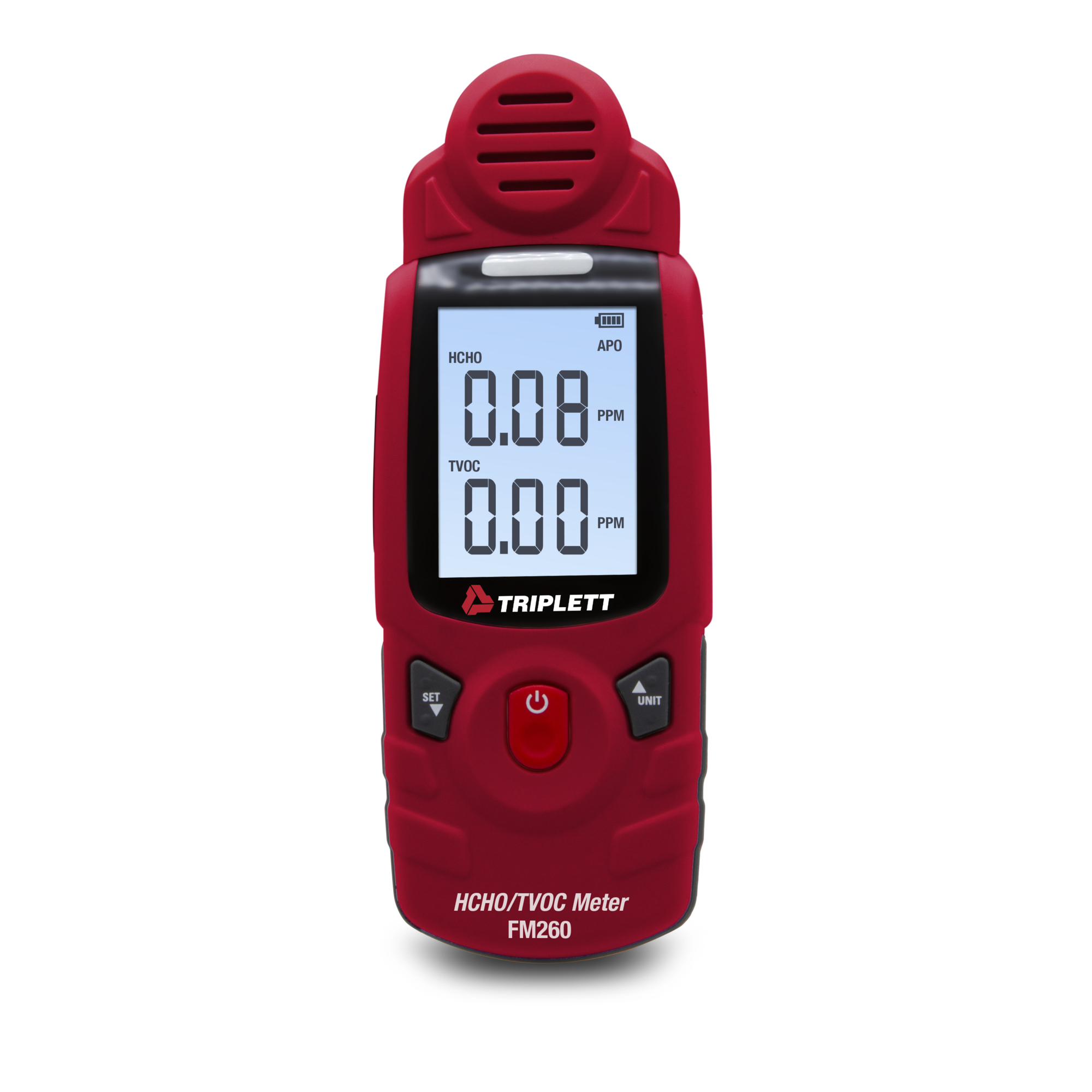 Triplett Formaldehyde and TVOC Meter — Dual LCD, High/Low Alarms, Rechargeable Battery, Model# FM260