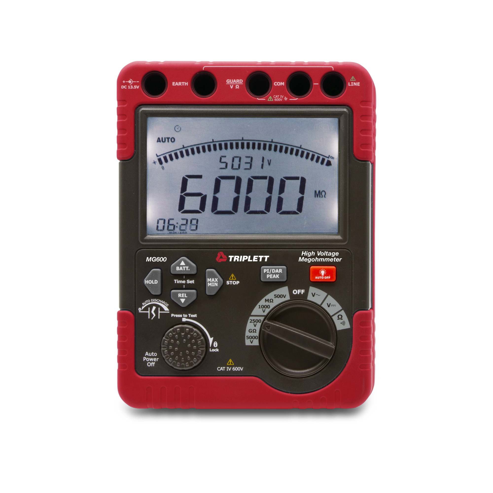 Triplett High Voltage Insulation Tester — 60GÎ©, 500V/1000V/2500V/5000V, AC/DC Voltage, Model# MG600