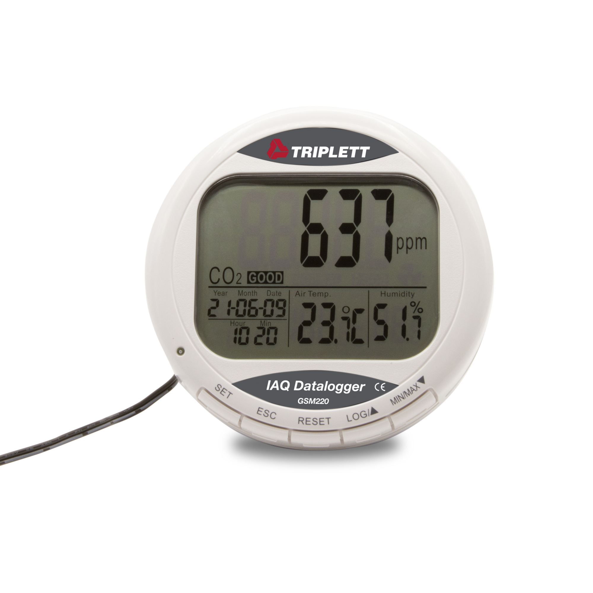 Triplett Desktop CO2 Logger/Monitor — CO2, Temperature, Humidity Display, 5333 Readings Data Log, Model# GSM220