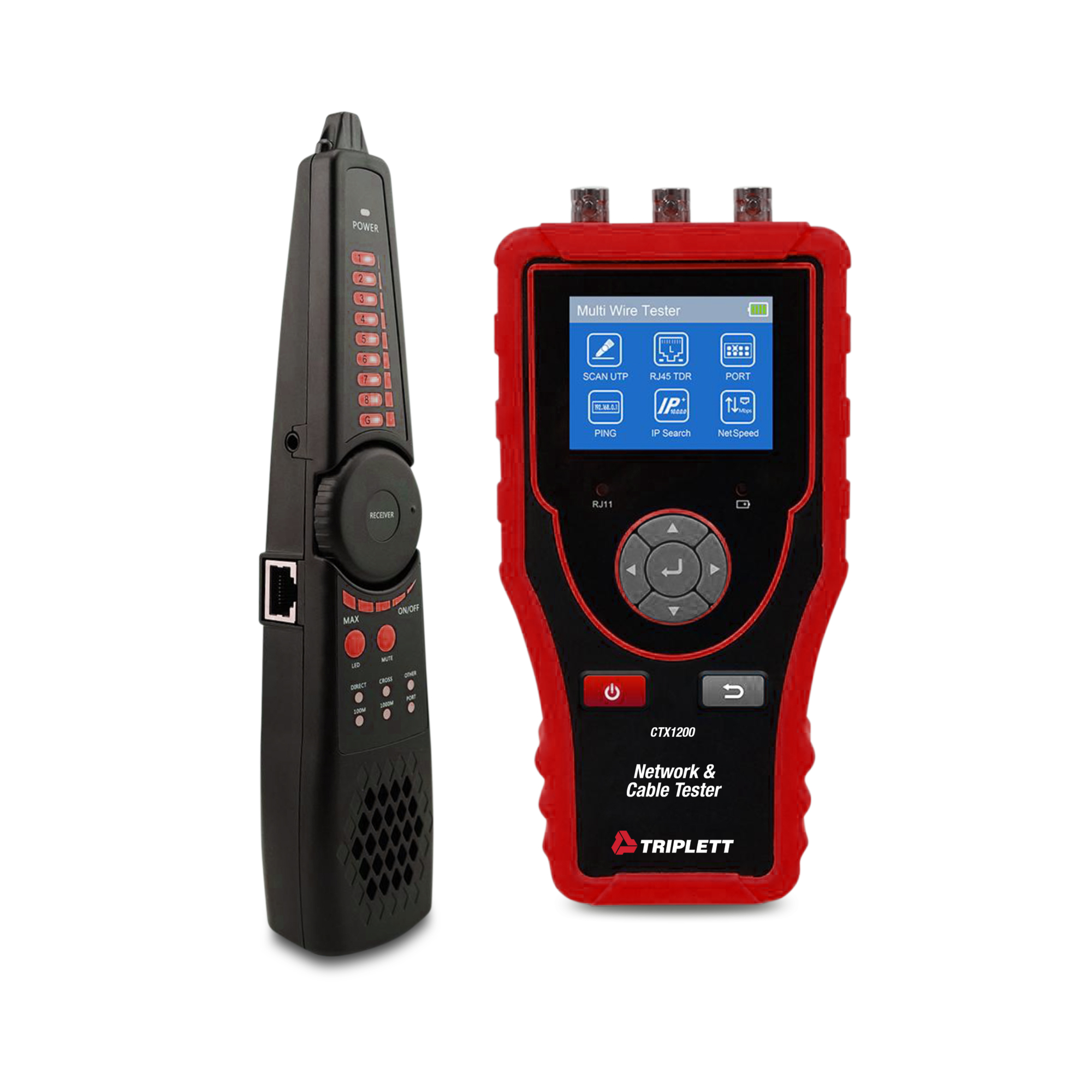 Triplett Network and Cable Tester with Probe — Built-In TDR, UTP/CAT 6e/5e/BNC/Telephone Line Cable, Model# CTX1200