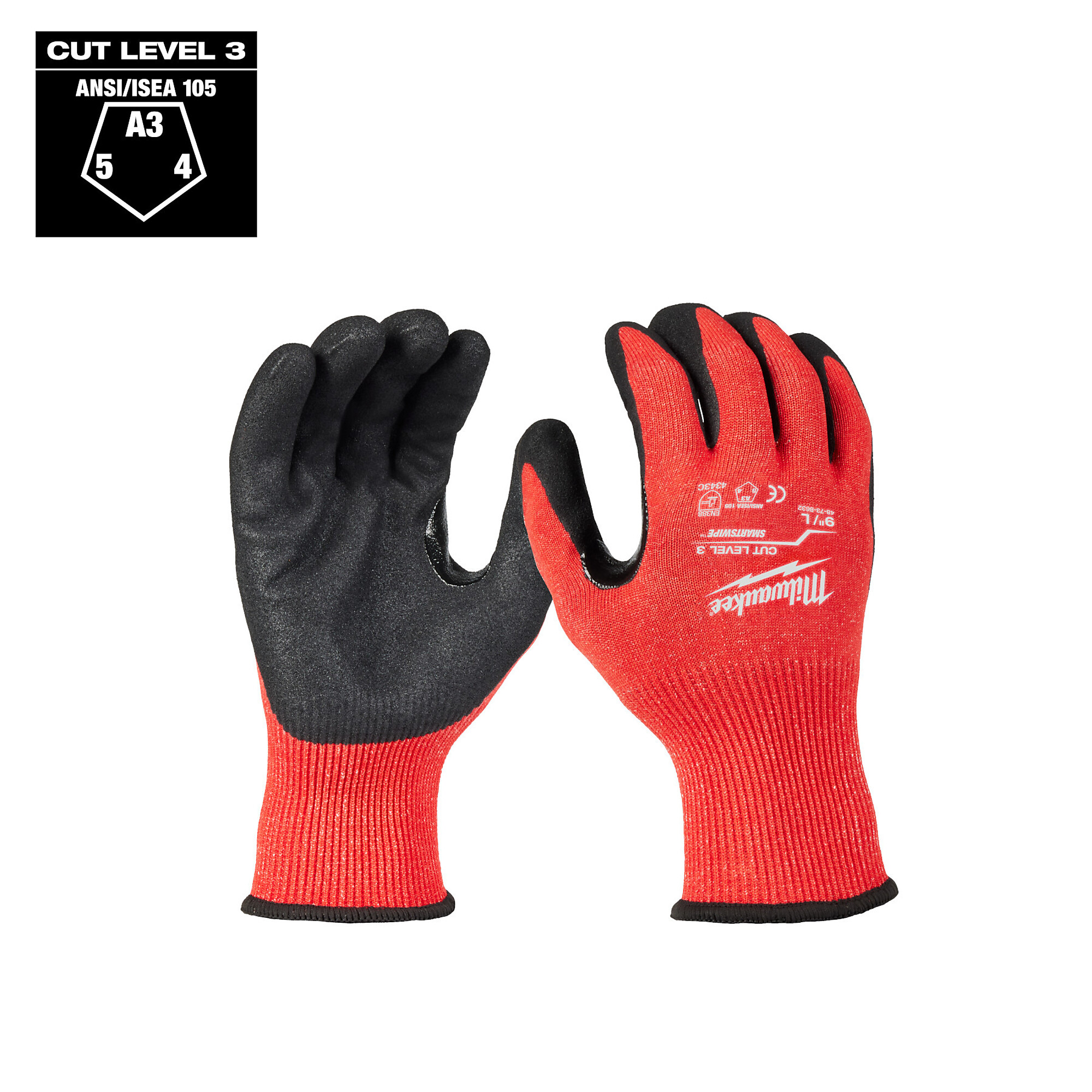 Milwaukee Nitrile-Dipped Gloves, Cut Level 3, Black/Red