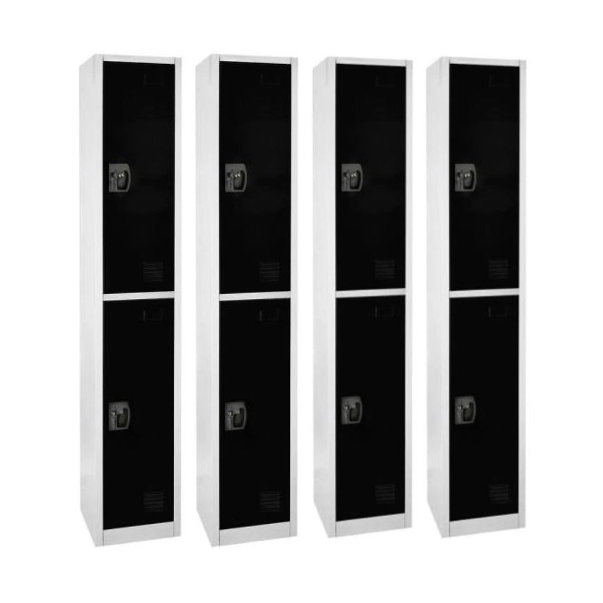 Alpine, 72in.H 2-Tier Steel Storage Locker, Black, 4-Pack, Height 72 in, Width 12 in, Color Black, Model# ADI629-202-BLK-4PK