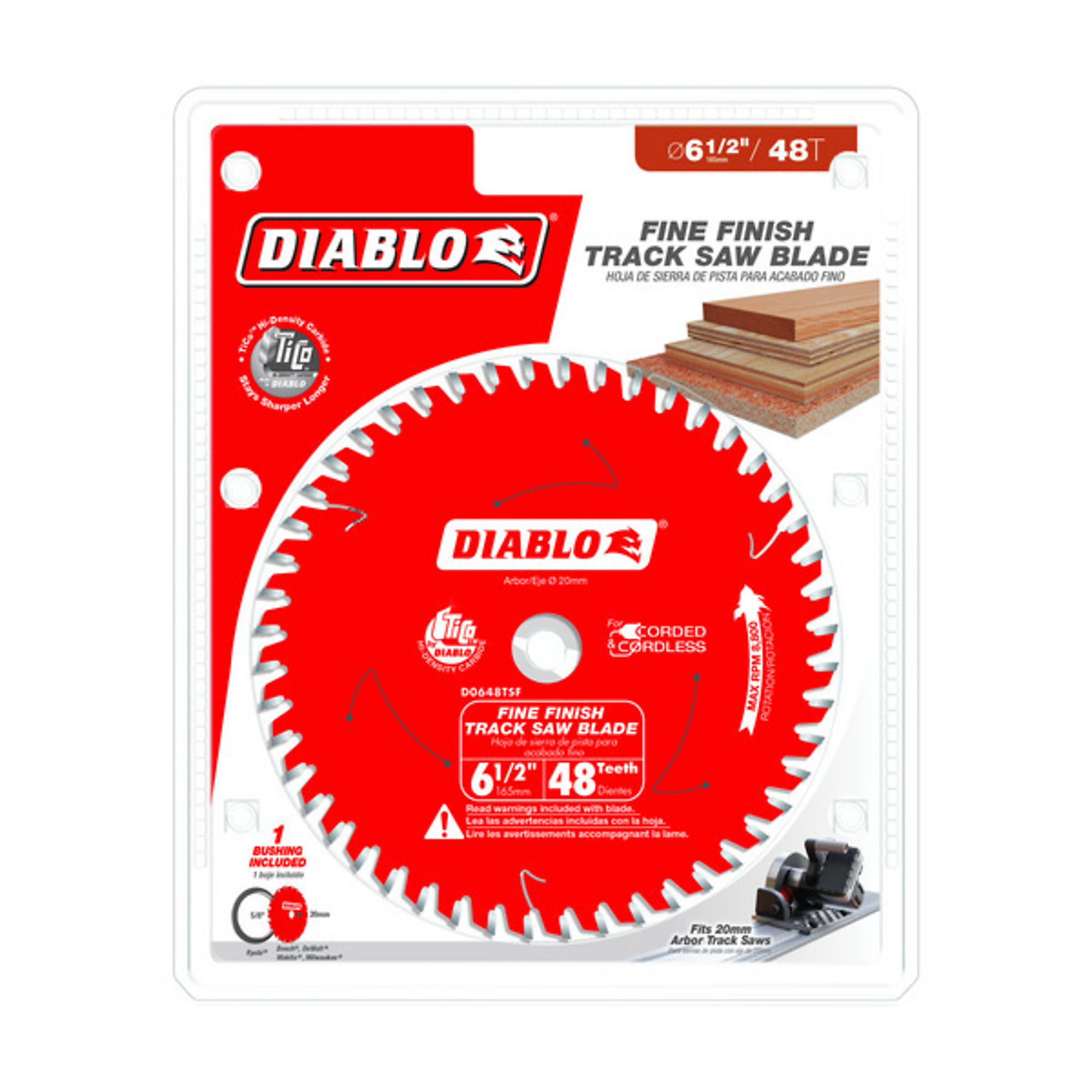 Diablo Tools, 61/2 48 Tooth Track Blade Plywood, Blade Diameter 6.5 in, Model D0648TSF
