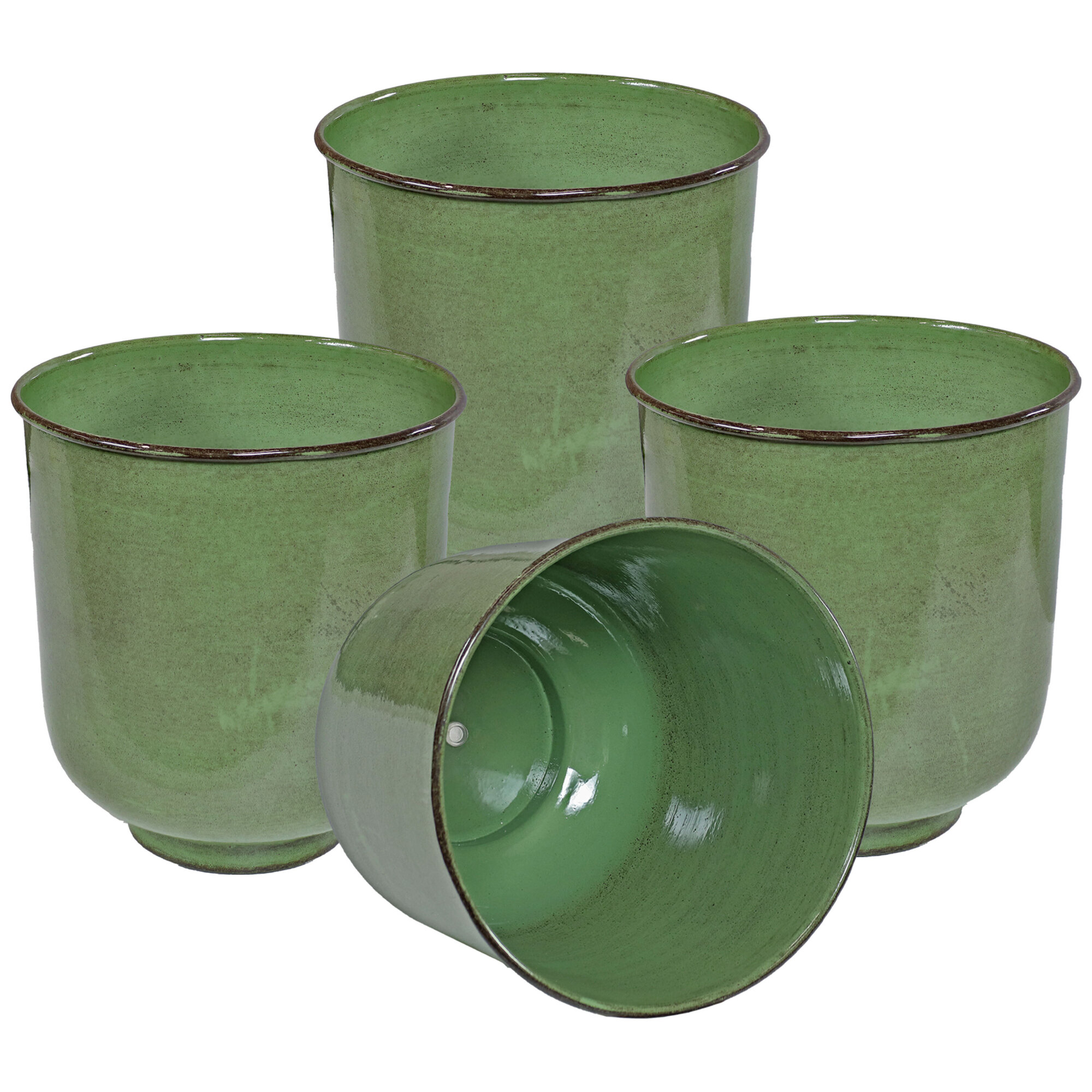 Sunnydaze Decor, Vivian Metal Planter - Jade Glaze - 4pk, Container Length 11 in, Container Width 11 in, Material Iron, Model# DRV-2054
