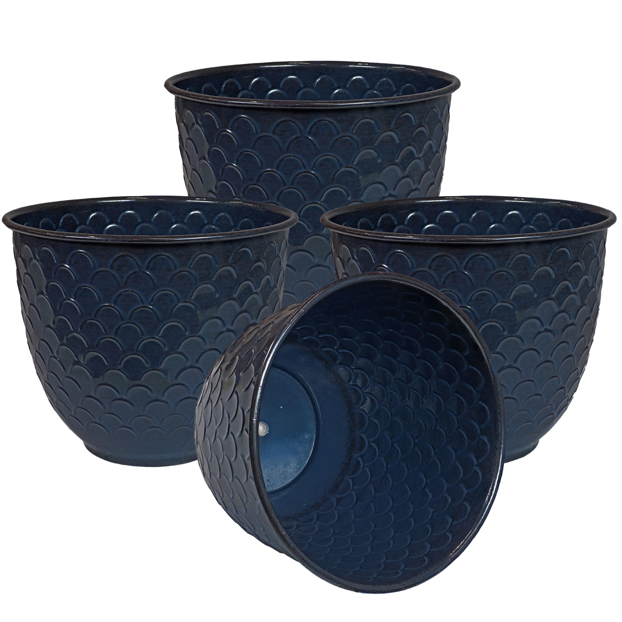 Sunnydaze Decor, Dinah Metal Planter - Navy Glaze - 4pk, Container