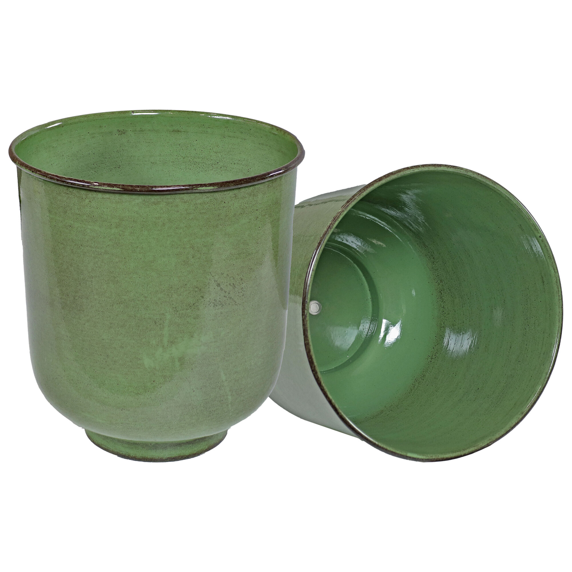 Sunnydaze Decor Vivian Metal Planters - 11in. x 11in., Jade Glaze, Iron, UV-Protected, Rust-Resistant, 2 Pcs, Model# DRV-2052