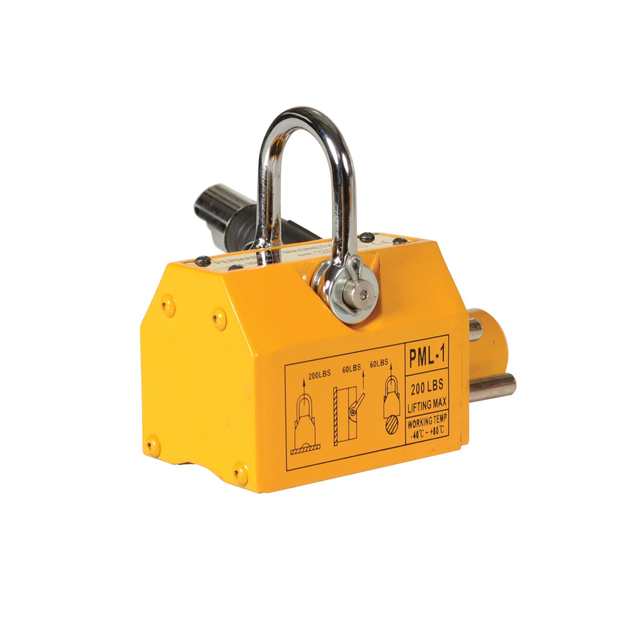 Vestil, Steel and Neodymium Magnetic Lifter 5-15/16 In. x 6-3/4 In. x 4-29/32 In. 200 Lb. Capacity Yellow, Model# ML-2