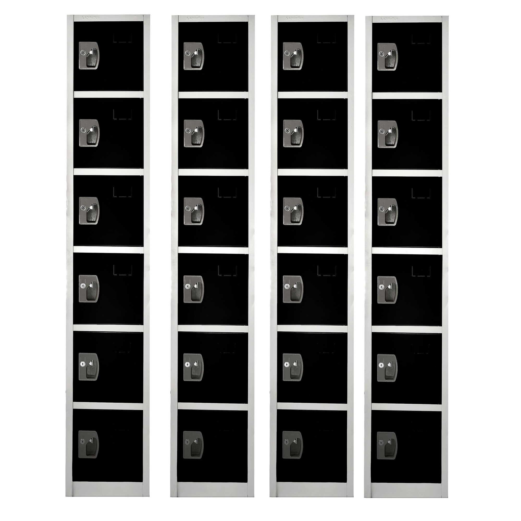 Alpine, 72in.H 6-Tier Steel Storage Locker, Black, 4-Pack, Height 72 in, Width 12 in, Color Black, Model# ADI629-206-BLK-4PK