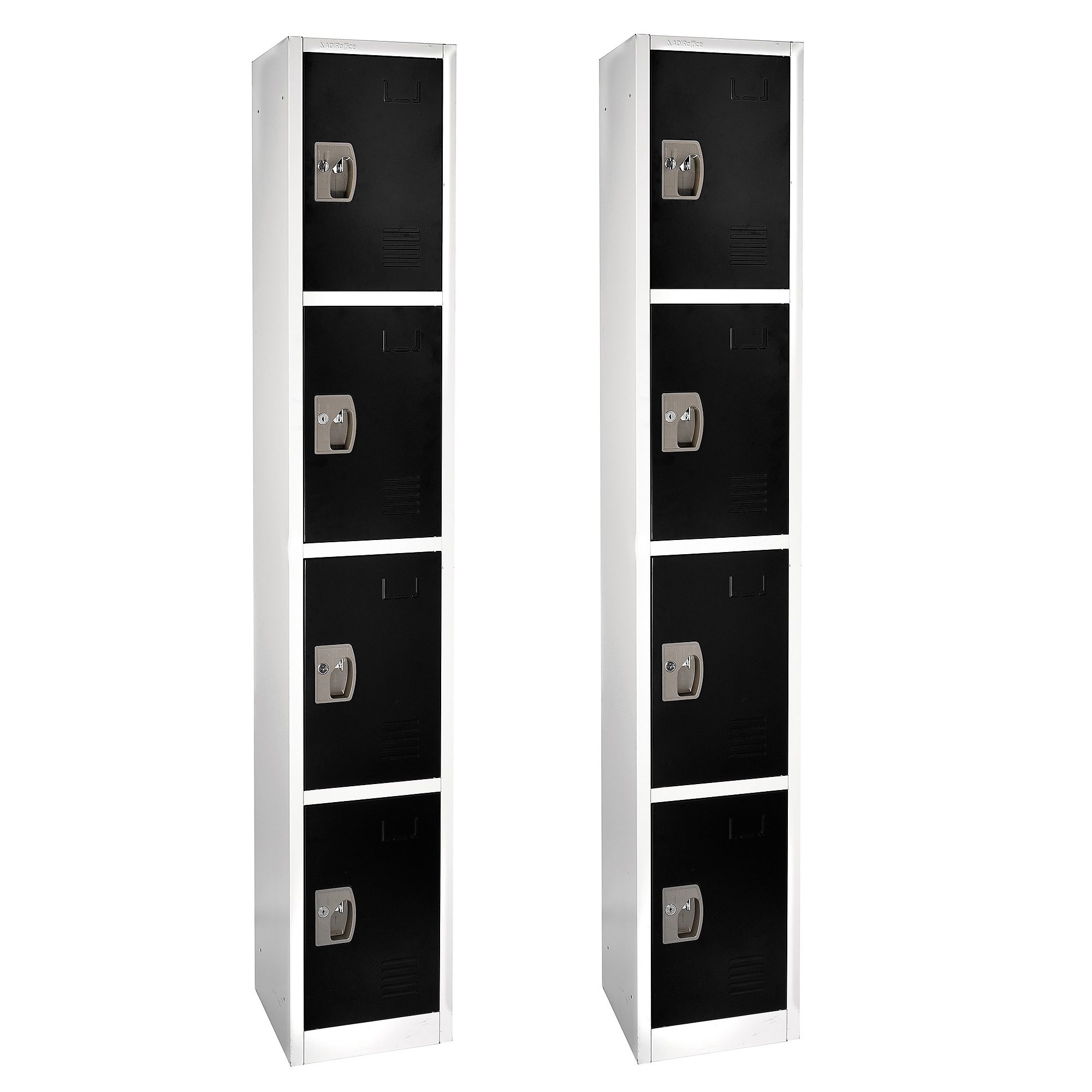 Alpine, 72in.H 4-Tier Steel Storage Locker, Black, 2-Pack, Height 72 in, Width 12 in, Color Black, Model# ADI629-204-BLK-2