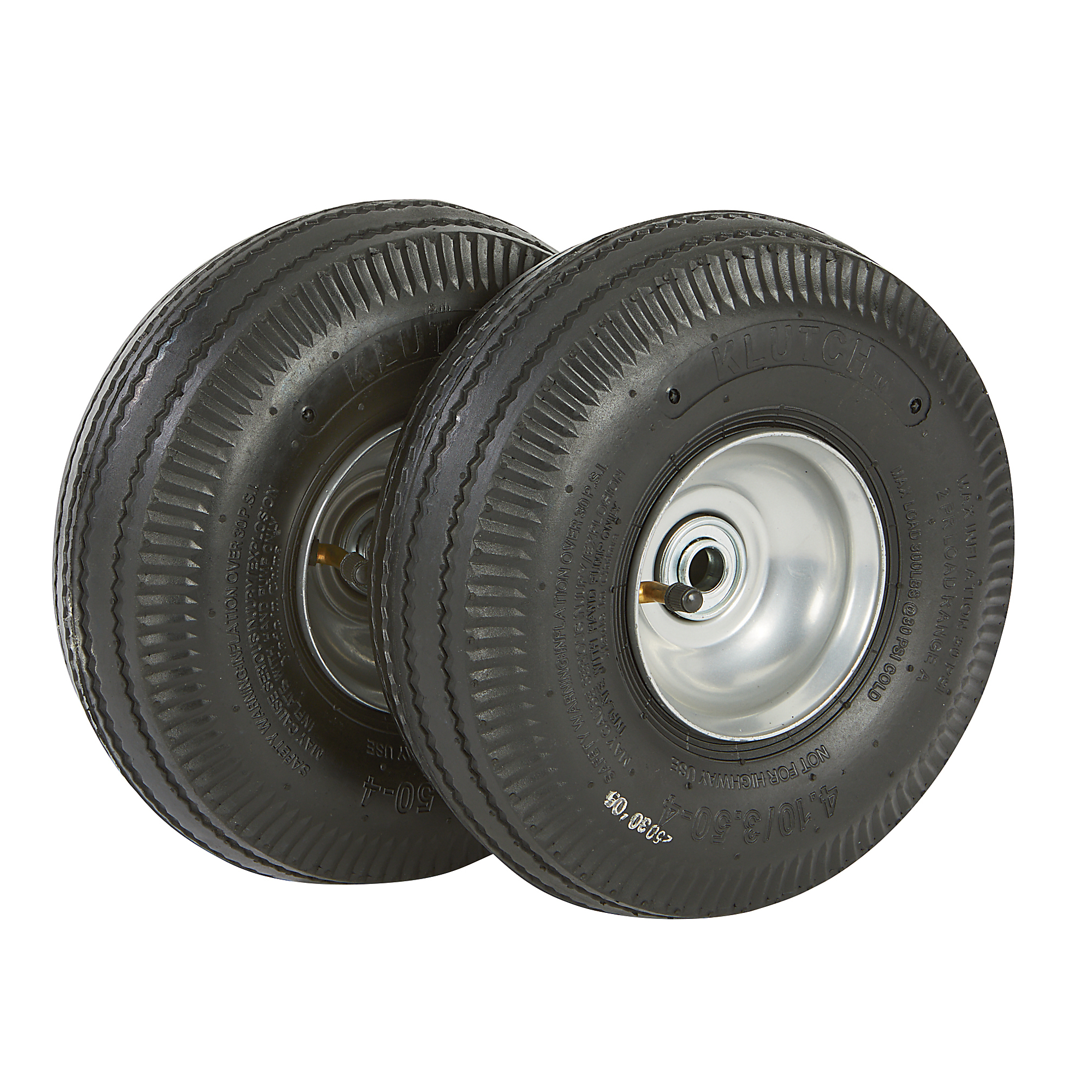 Klutch 2-Pack Pneumatic Tire Assemblies, 4.10/3.50-4, Sawtooth Tread
