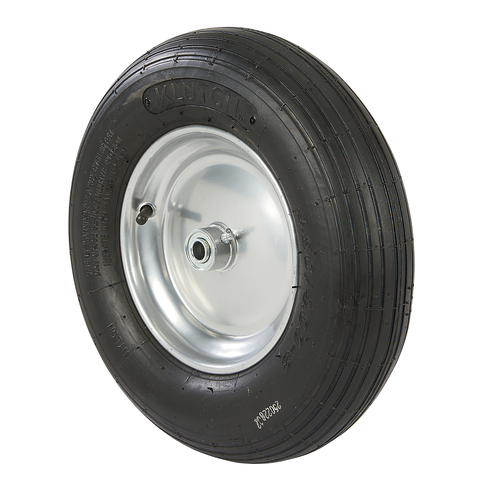 Klutch Pneumatic Universal Wheelbarrow Tire Assembly, 4.80/4.00-8, Ribbed Tread