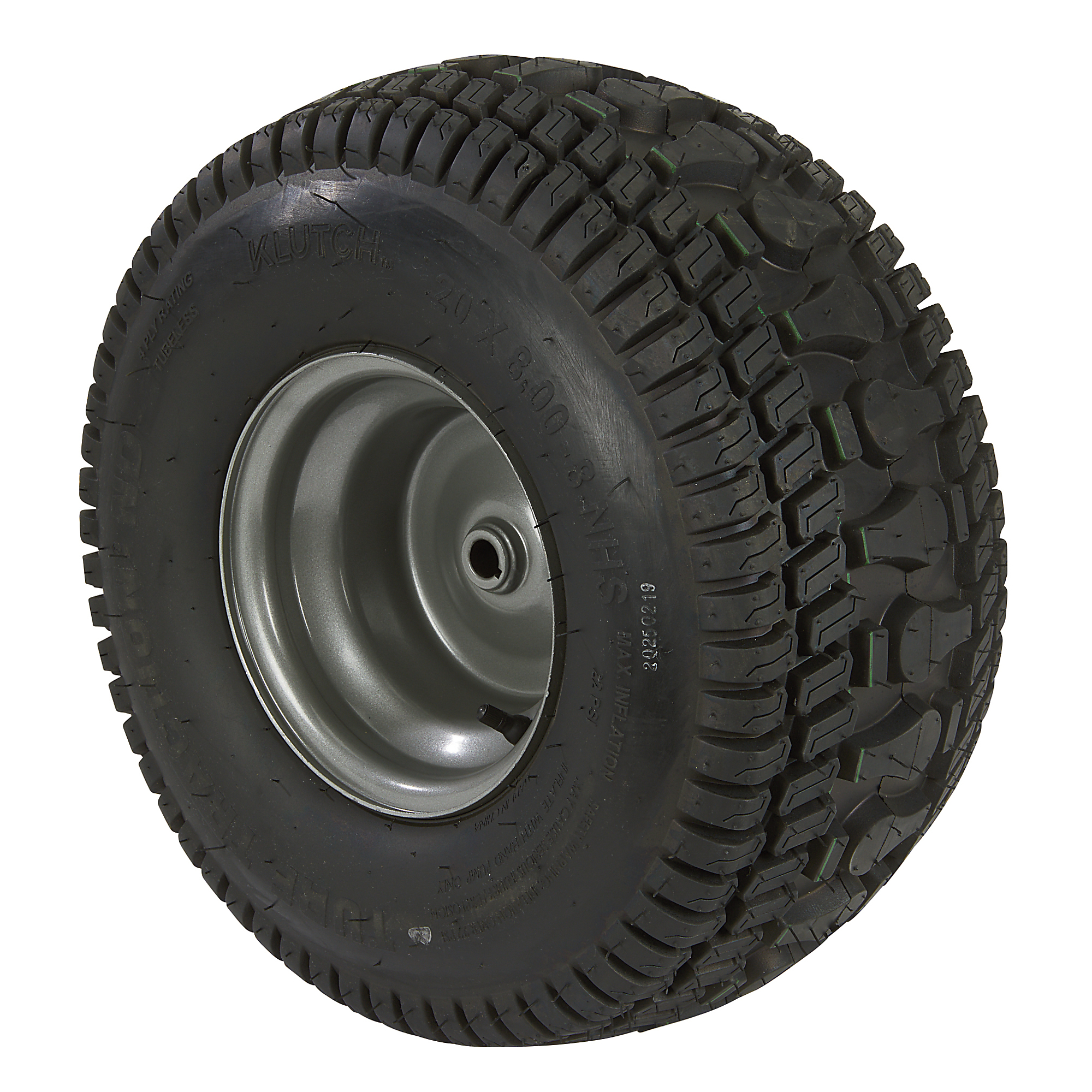 Klutch Pneumatic Lawn Mower Tire Assembly, 20/8.00-8, Turf Traction Tread