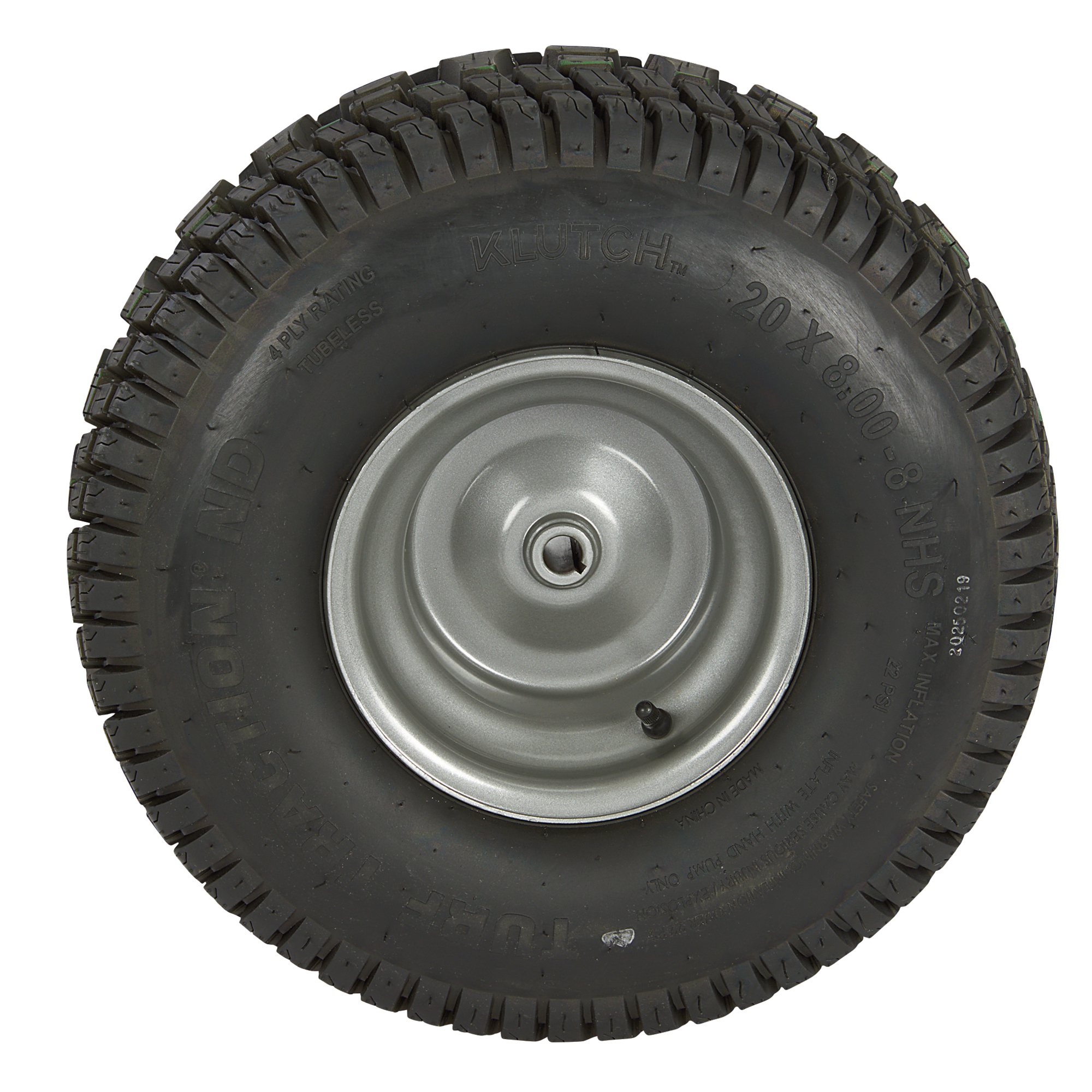 Klutch Pneumatic Lawn Mower Tire Assembly, 20/8.00-8, Turf