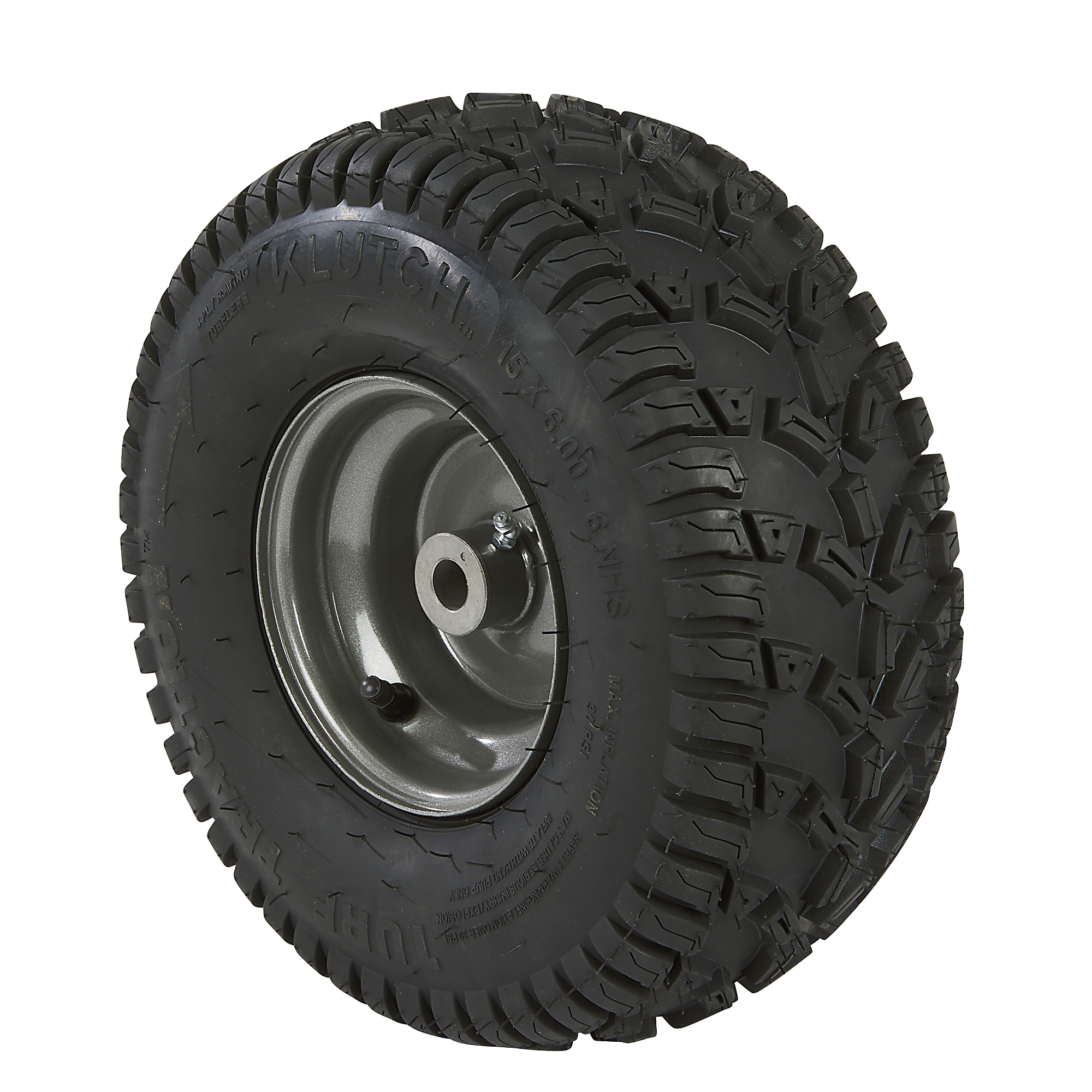 Klutch Pneumatic Lawn Mower Tire Assembly, 15/6.00-6, Turf Traction Tread